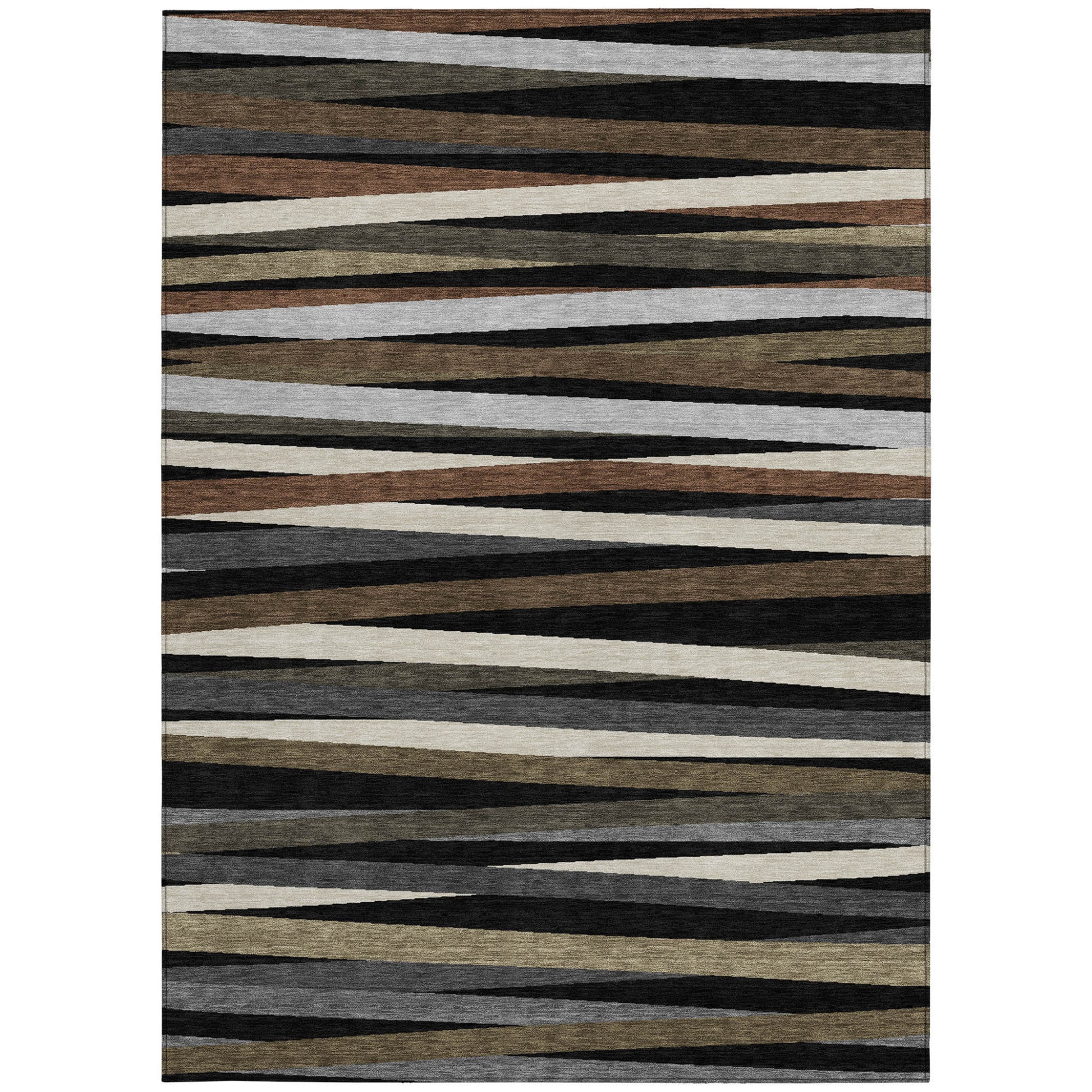 8' X 10' Black Brown And Ivory Striped Washable Indoor Outdoor Area Rug-5