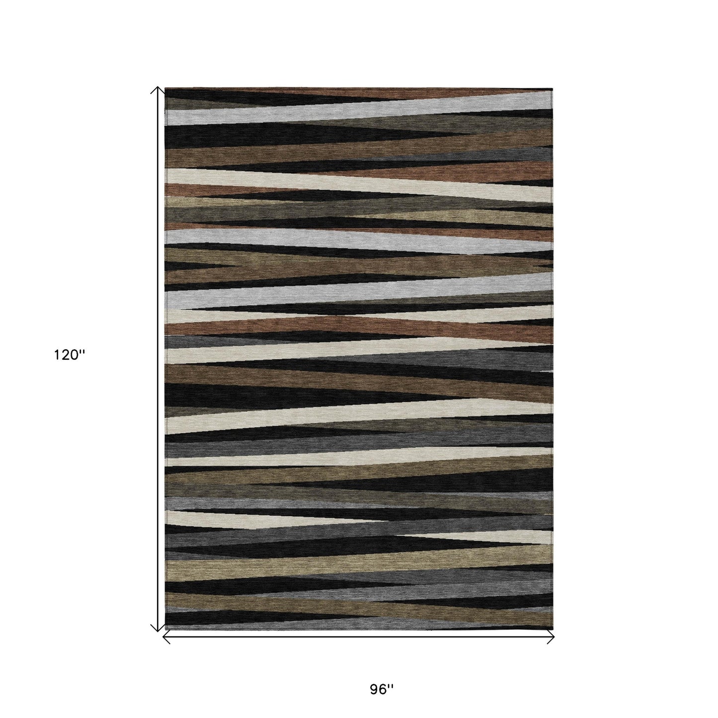 8' X 10' Black Brown And Ivory Striped Washable Indoor Outdoor Area Rug-2