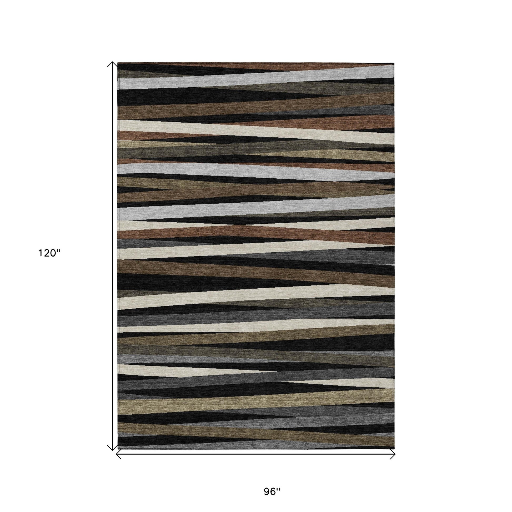 8' X 10' Black Brown And Ivory Striped Washable Indoor Outdoor Area Rug-2
