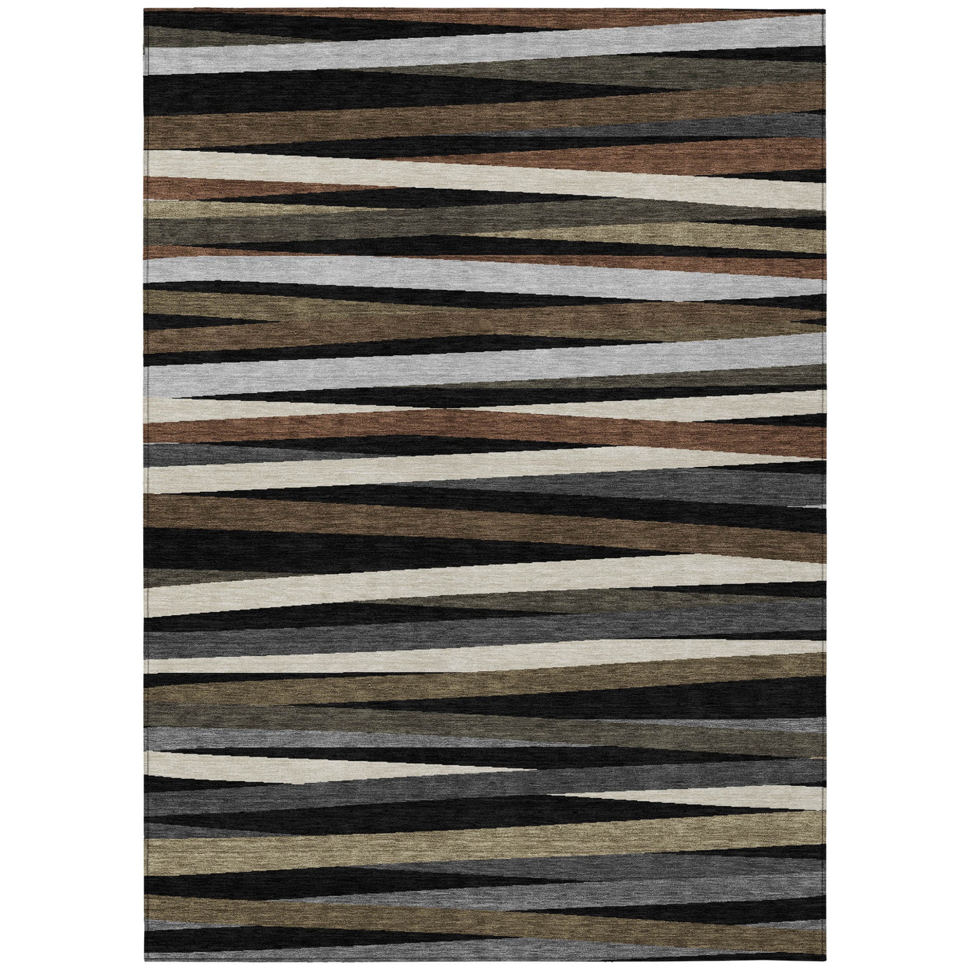8' X 10' Black Brown And Ivory Striped Washable Indoor Outdoor Area Rug-1