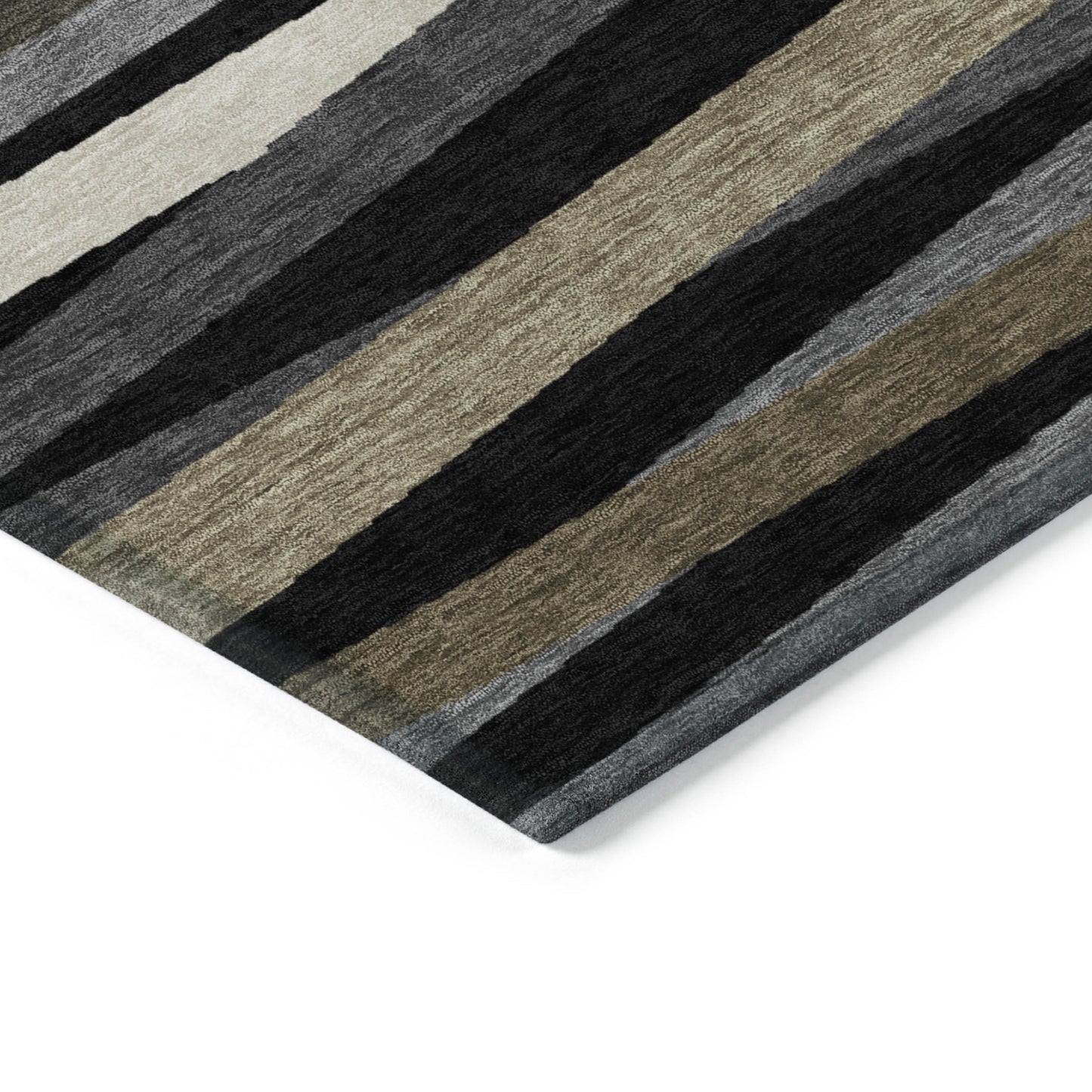 8' X 10' Black Brown And Ivory Striped Washable Indoor Outdoor Area Rug-3