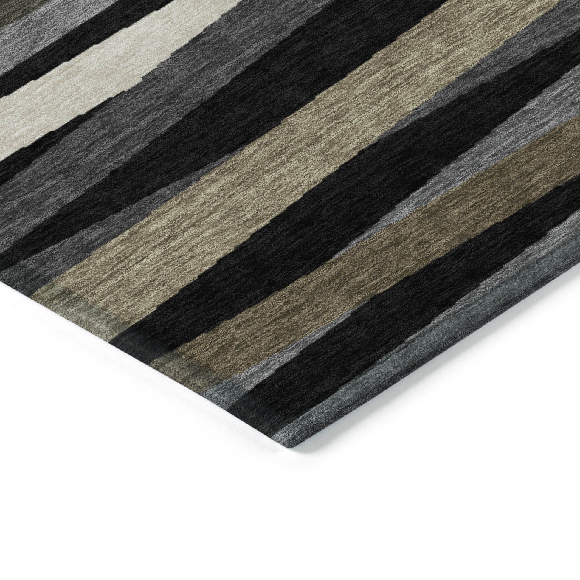 8' X 10' Black Brown And Ivory Striped Washable Indoor Outdoor Area Rug-3