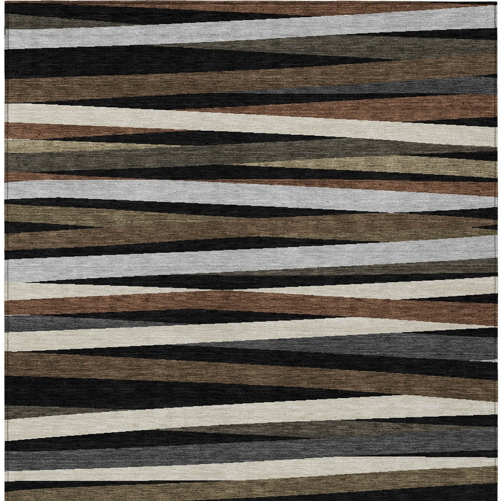 8' X 10' Black Brown And Ivory Striped Washable Indoor Outdoor Area Rug-4
