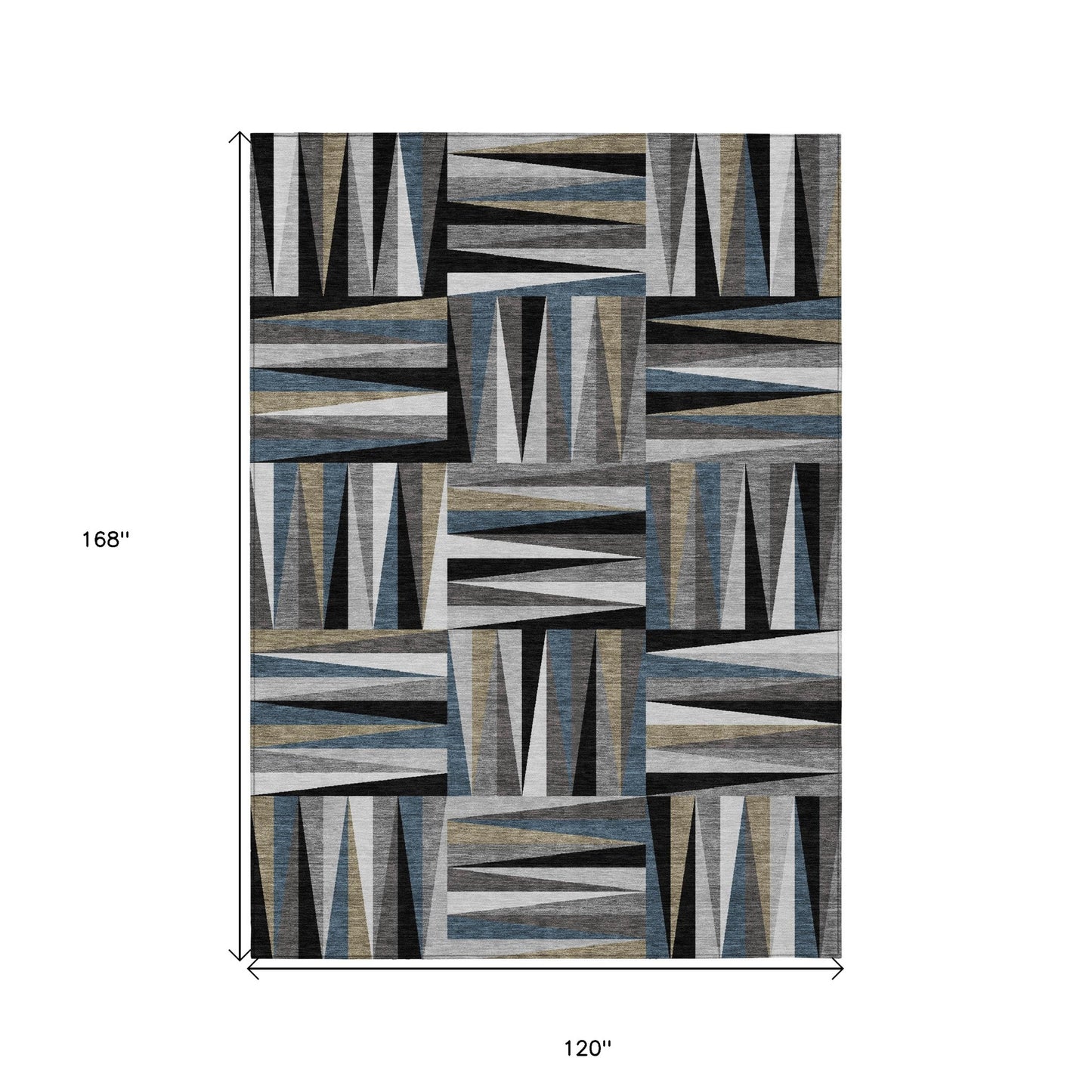 10' X 14' Black Gray And Ivory Geometric Washable Indoor Outdoor Area Rug-2