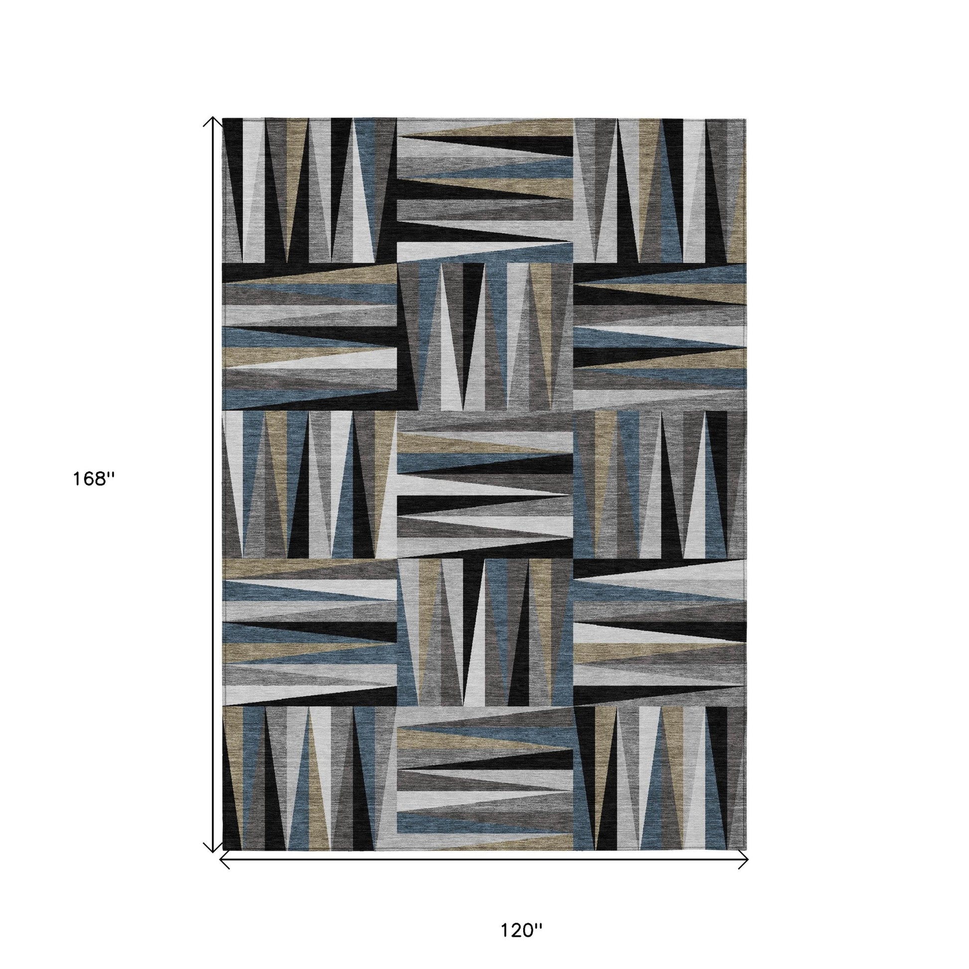 10' X 14' Black Gray And Ivory Geometric Washable Indoor Outdoor Area Rug-2