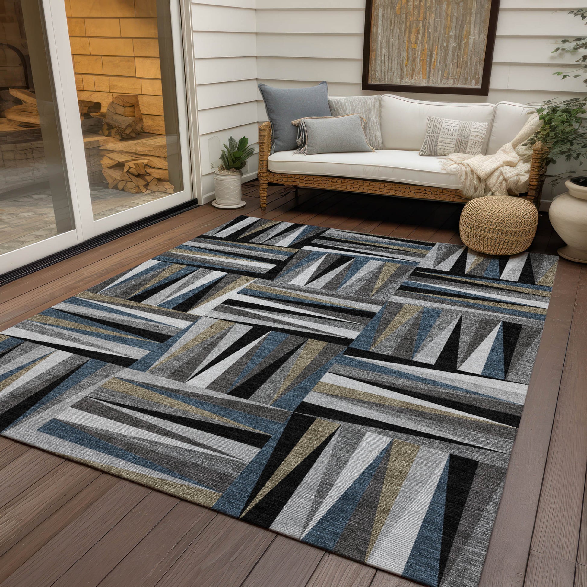 10' X 14' Black Gray And Ivory Geometric Washable Indoor Outdoor Area Rug-7