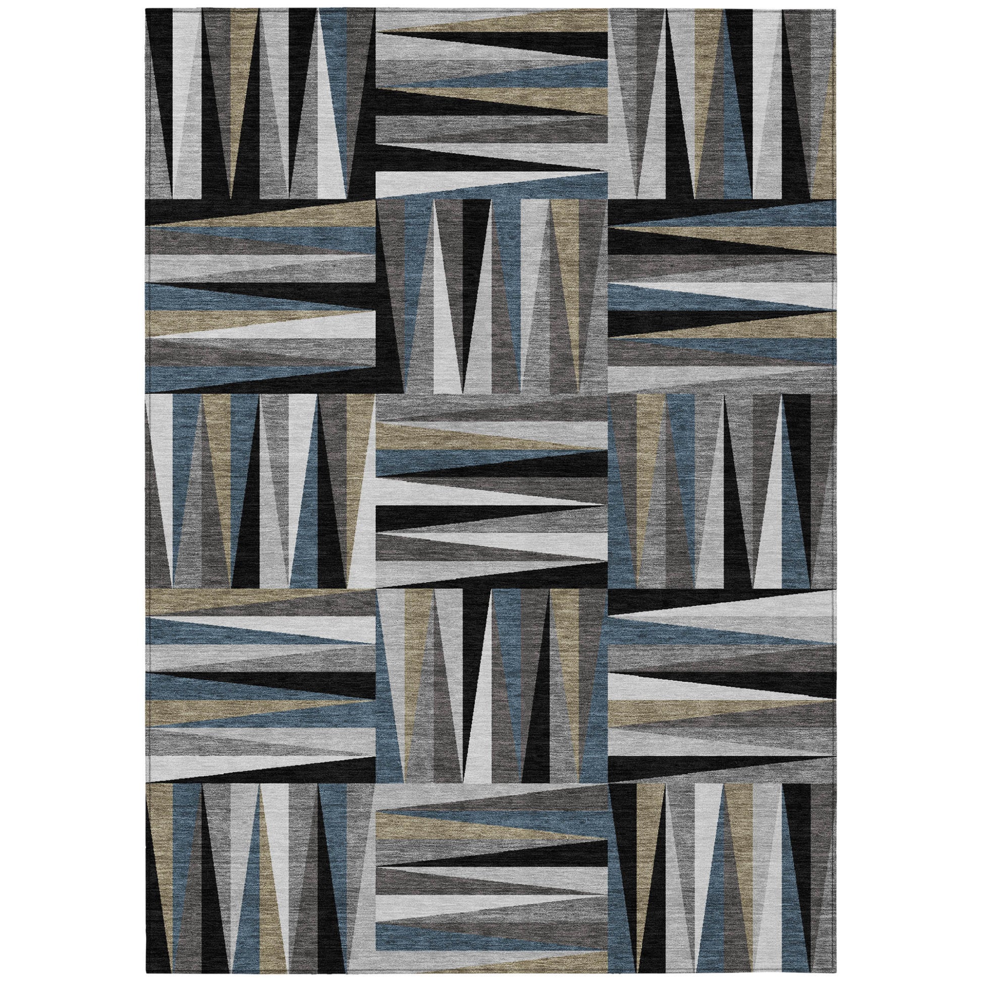 10' X 14' Black Gray And Ivory Geometric Washable Indoor Outdoor Area Rug-1