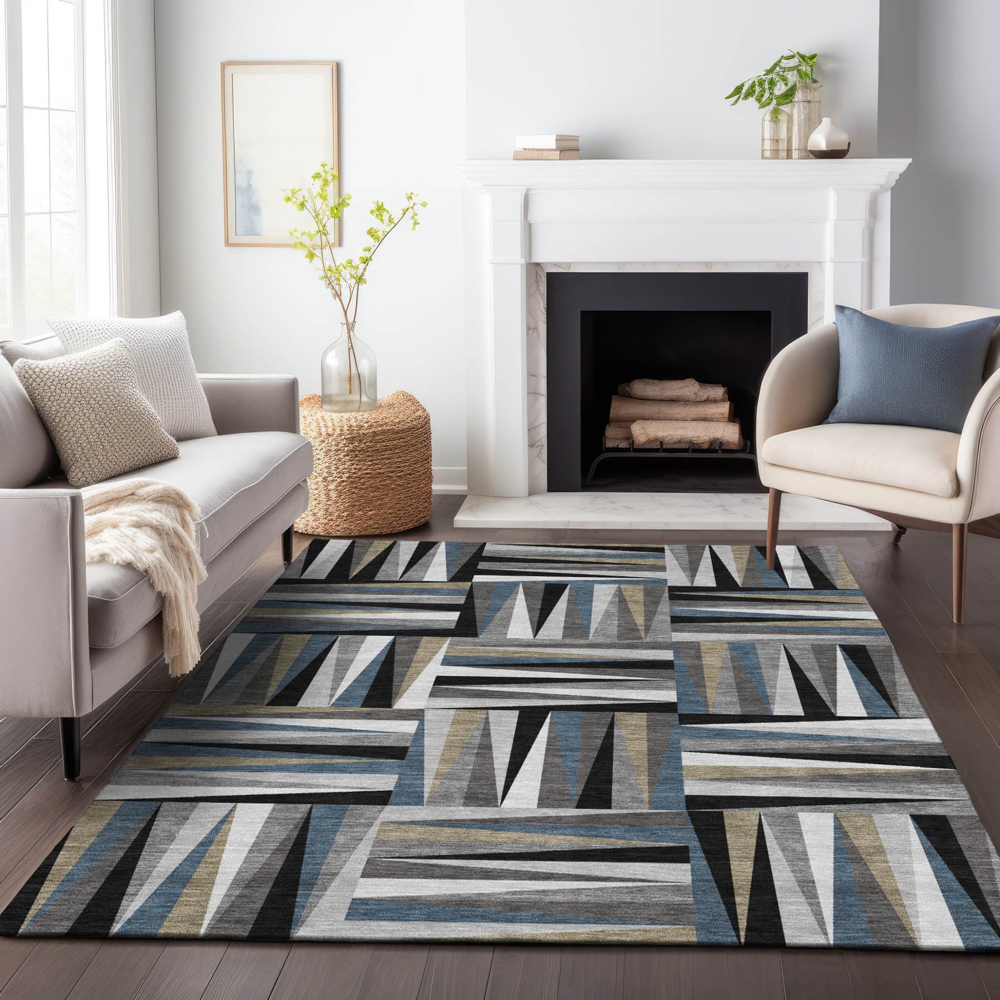 10' X 14' Black Gray And Ivory Geometric Washable Indoor Outdoor Area Rug-8