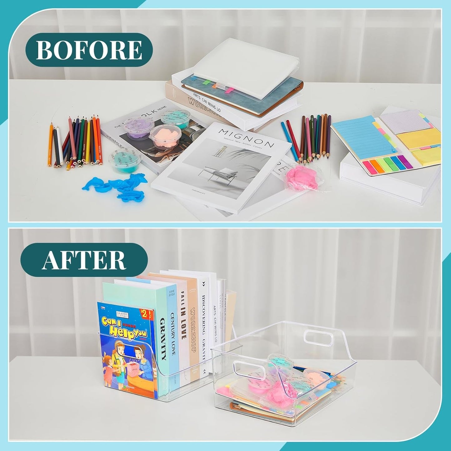 4 Pcs Clear Large Storage Book Display Case 13 X 8.5 X 5.9 Inch Book Organizer Stackable Bookcase Display Storage Containers with Handle Office Bookshelf Organizer Rack for Cds Magazine Books-4