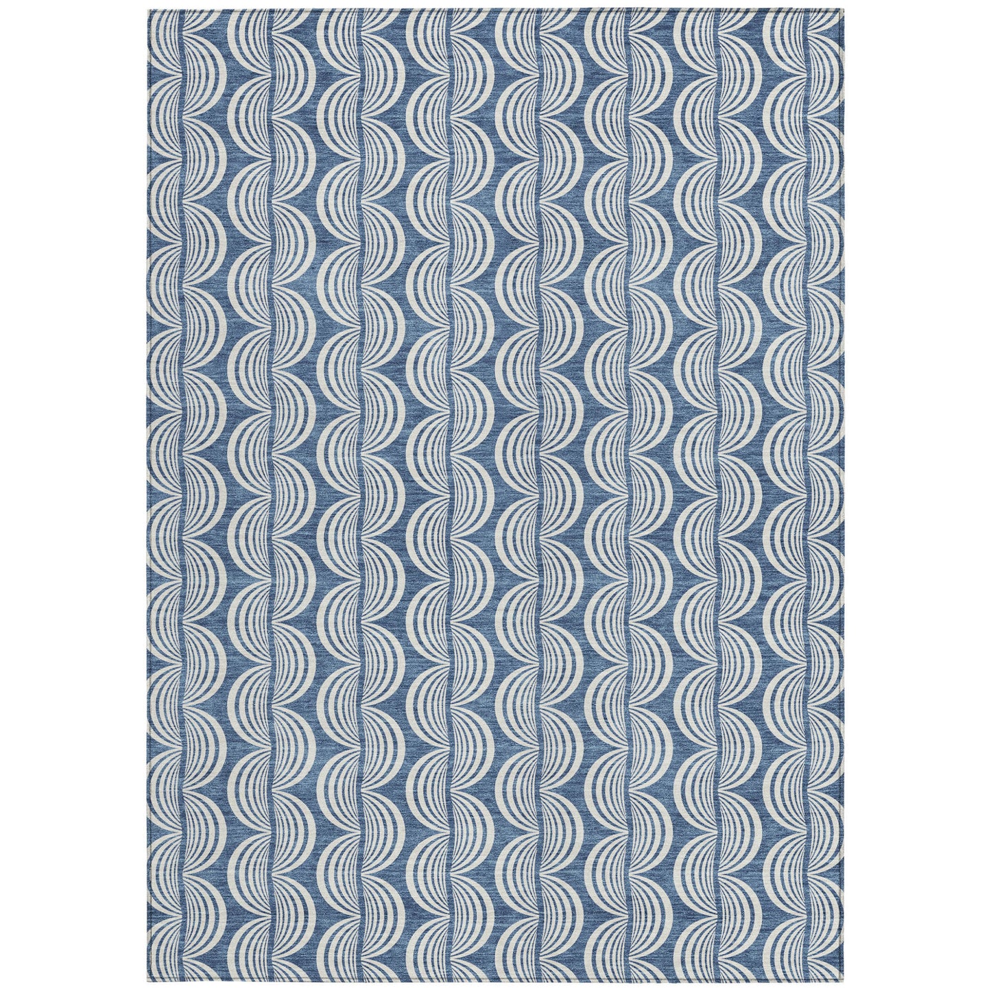 8' X 10' Denim Blue And Ivory Ogee Washable Indoor Outdoor Area Rug-5
