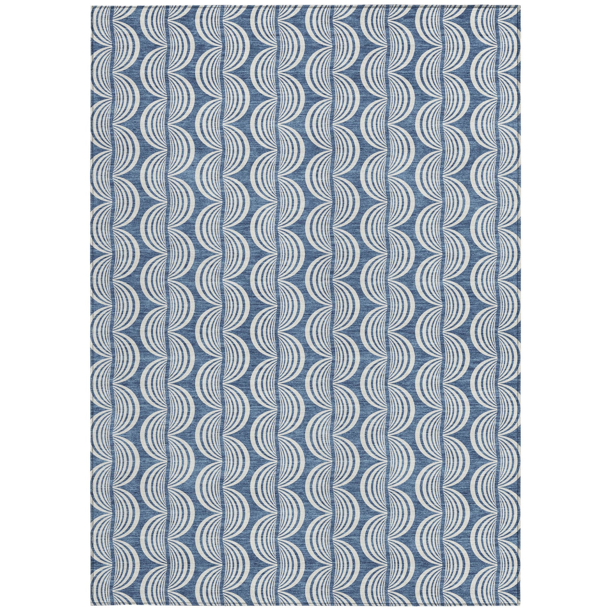8' X 10' Denim Blue And Ivory Ogee Washable Indoor Outdoor Area Rug-5