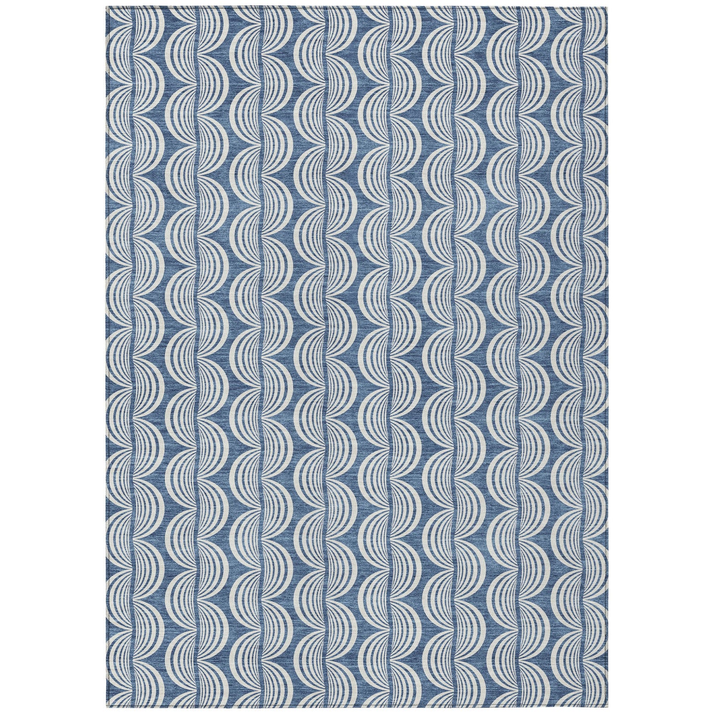 8' X 10' Denim Blue And Ivory Ogee Washable Indoor Outdoor Area Rug-1