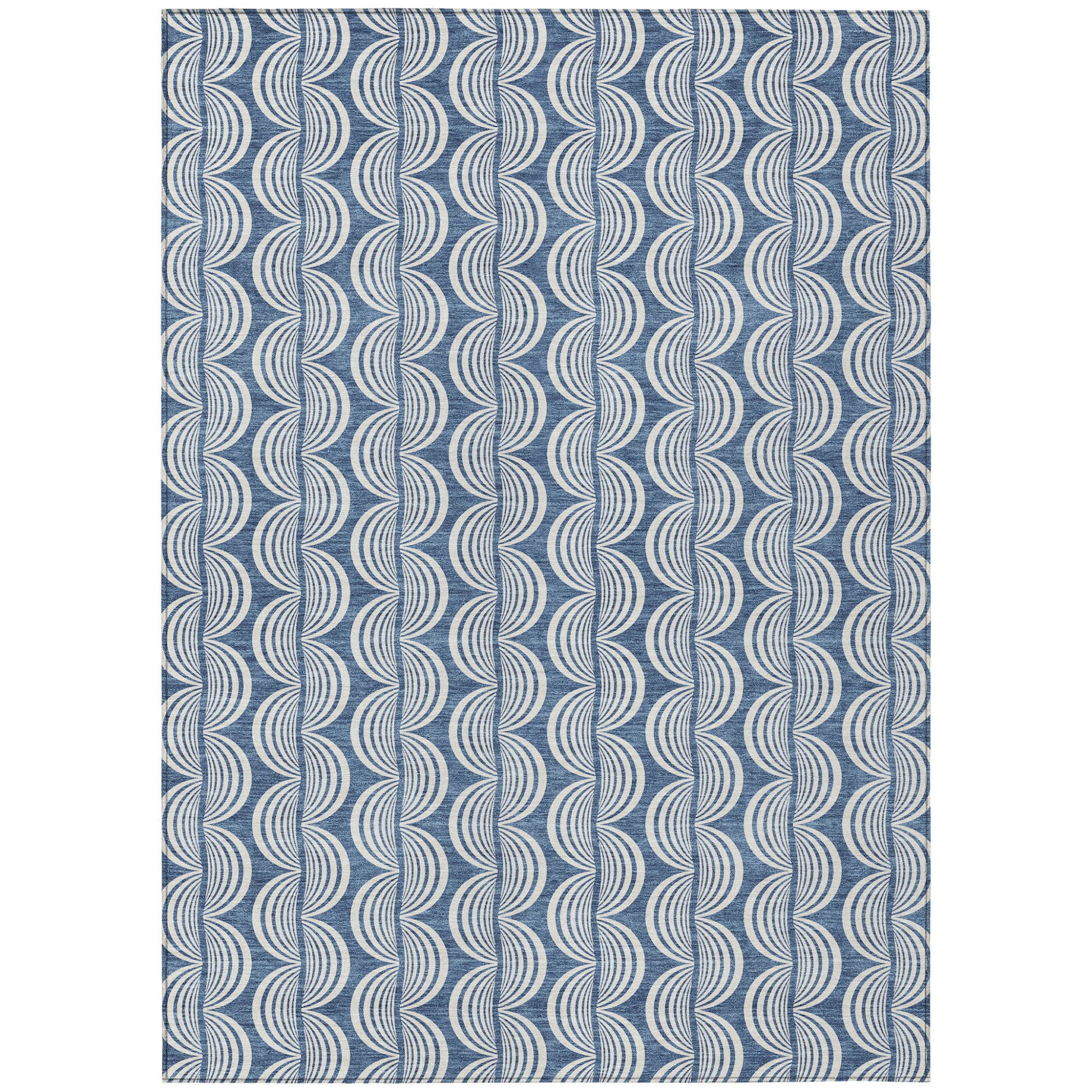 8' X 10' Denim Blue And Ivory Ogee Washable Indoor Outdoor Area Rug-1