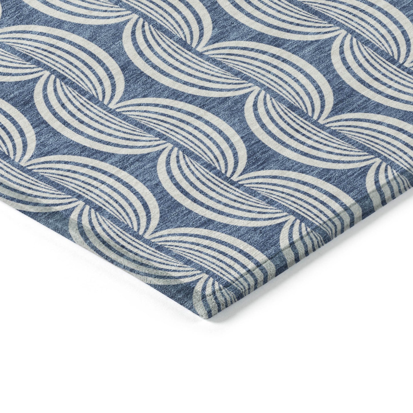 8' X 10' Denim Blue And Ivory Ogee Washable Indoor Outdoor Area Rug-3