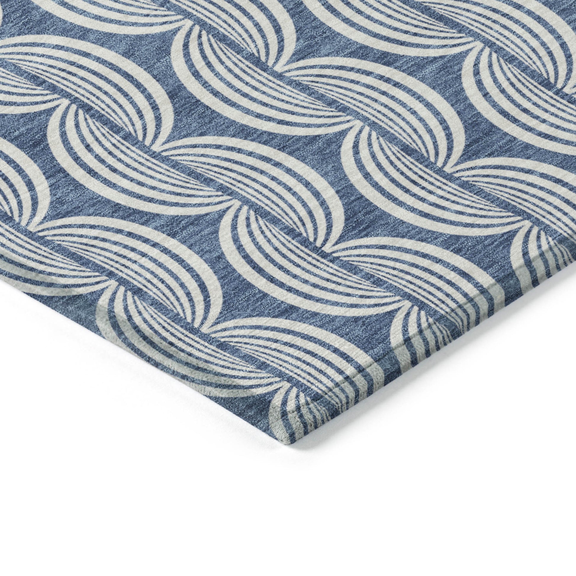 8' X 10' Denim Blue And Ivory Ogee Washable Indoor Outdoor Area Rug-3