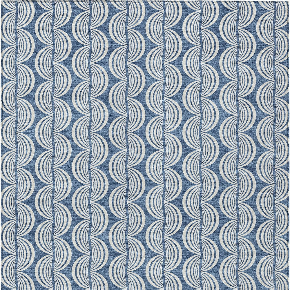 8' X 10' Denim Blue And Ivory Ogee Washable Indoor Outdoor Area Rug-4