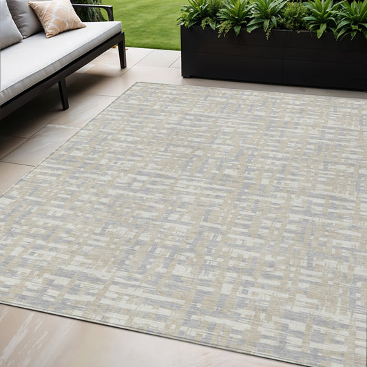 5' X 8' Beige And Gray Abstract Washable Indoor Outdoor Area Rug-0