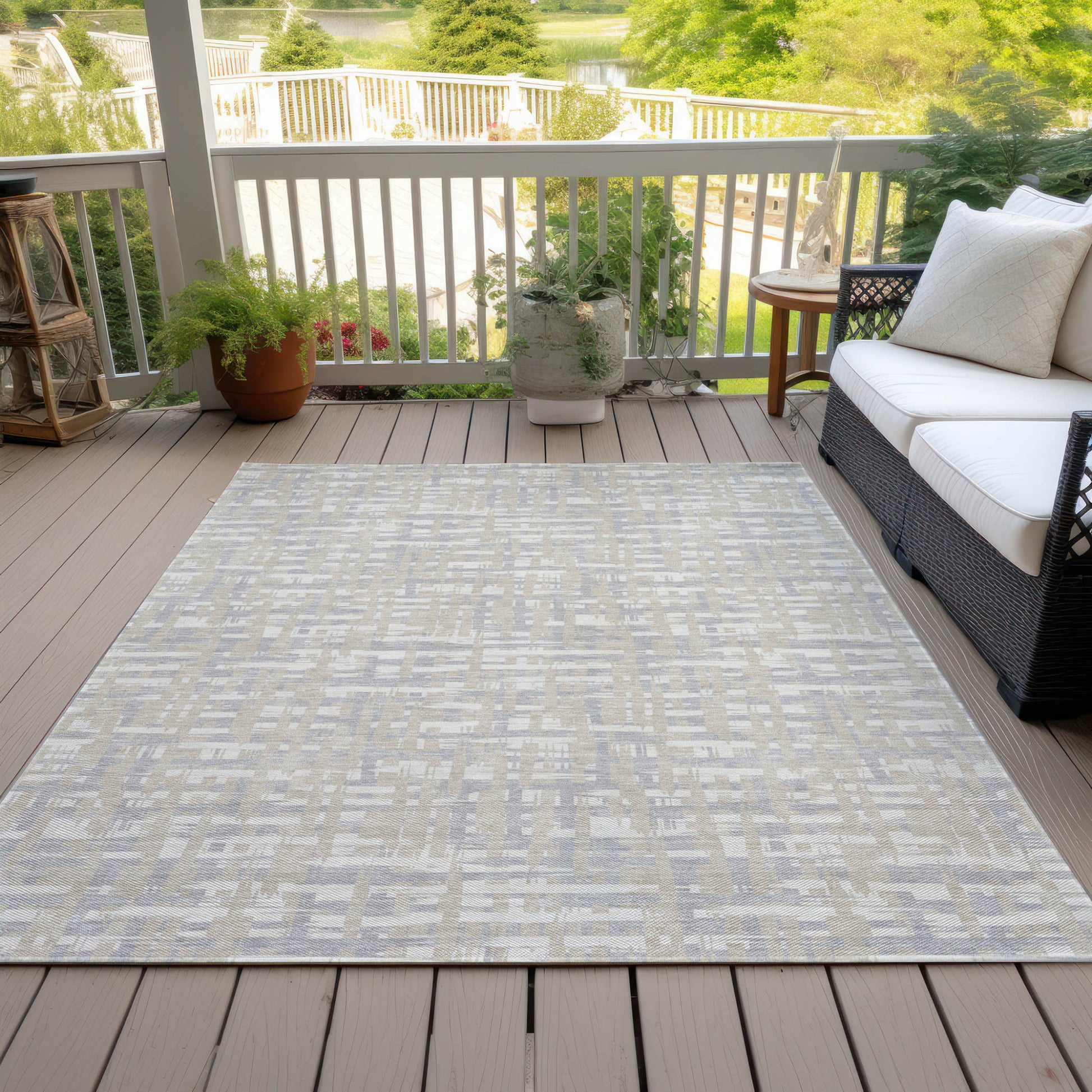 5' X 8' Beige And Gray Abstract Washable Indoor Outdoor Area Rug-6
