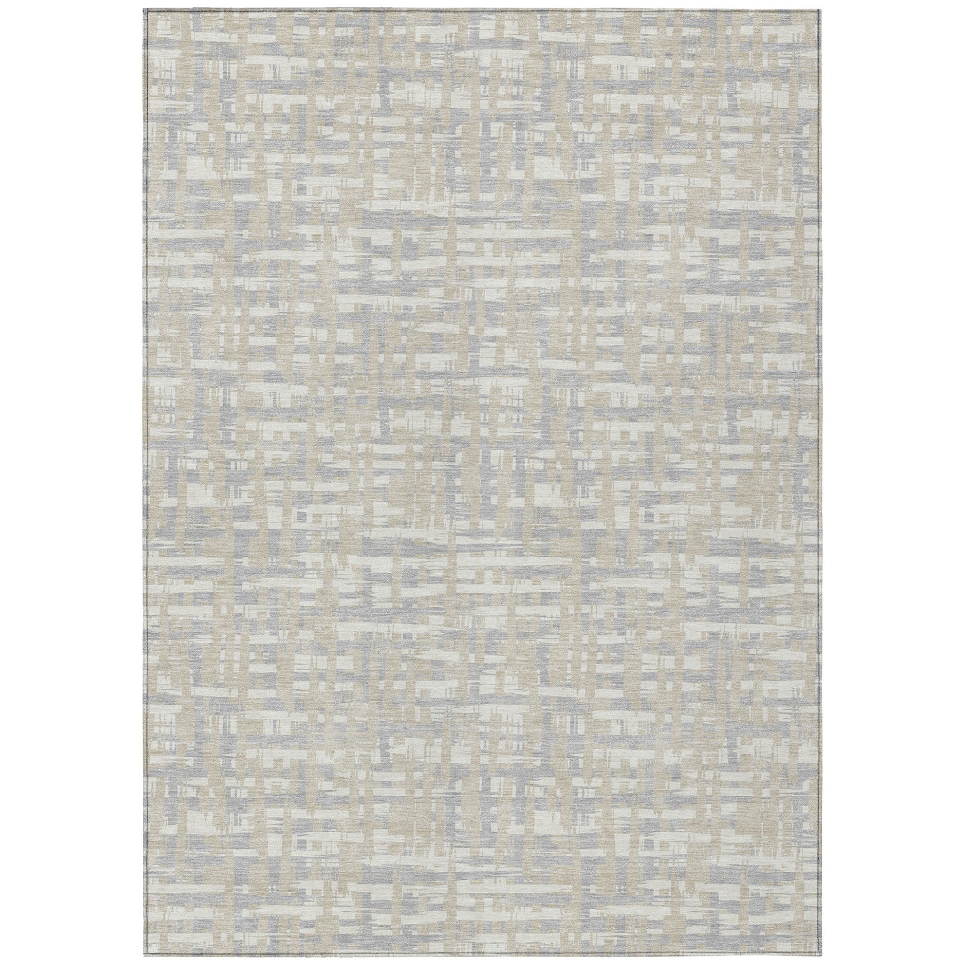 5' X 8' Beige And Gray Abstract Washable Indoor Outdoor Area Rug-1