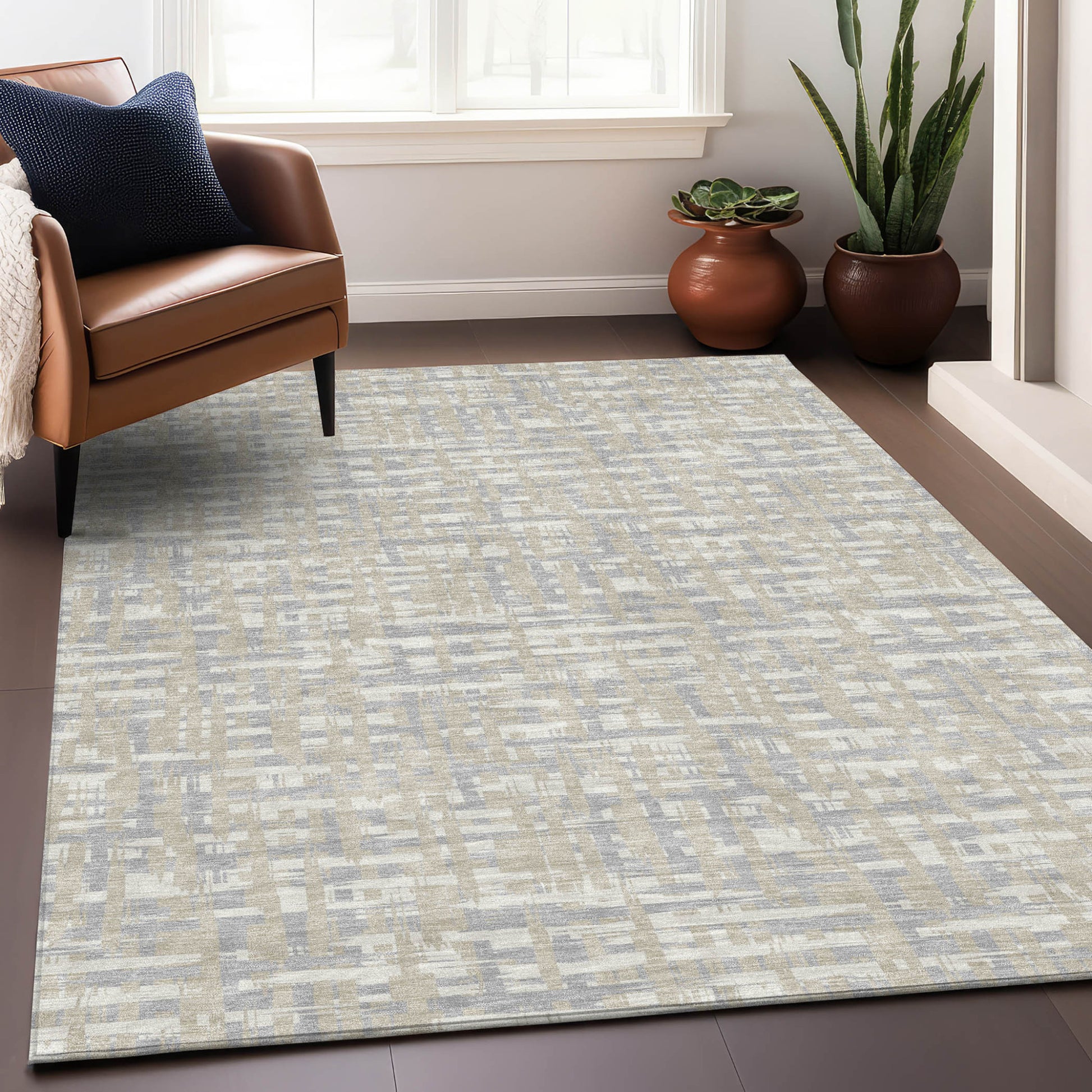 5' X 8' Beige And Gray Abstract Washable Indoor Outdoor Area Rug-7