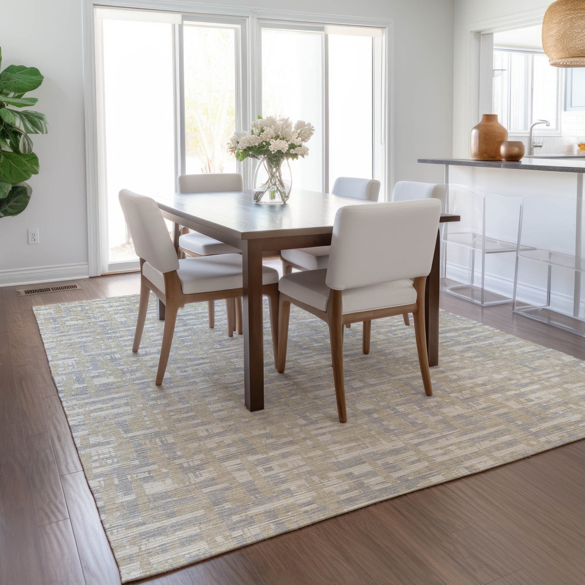 5' X 8' Beige And Gray Abstract Washable Indoor Outdoor Area Rug-8