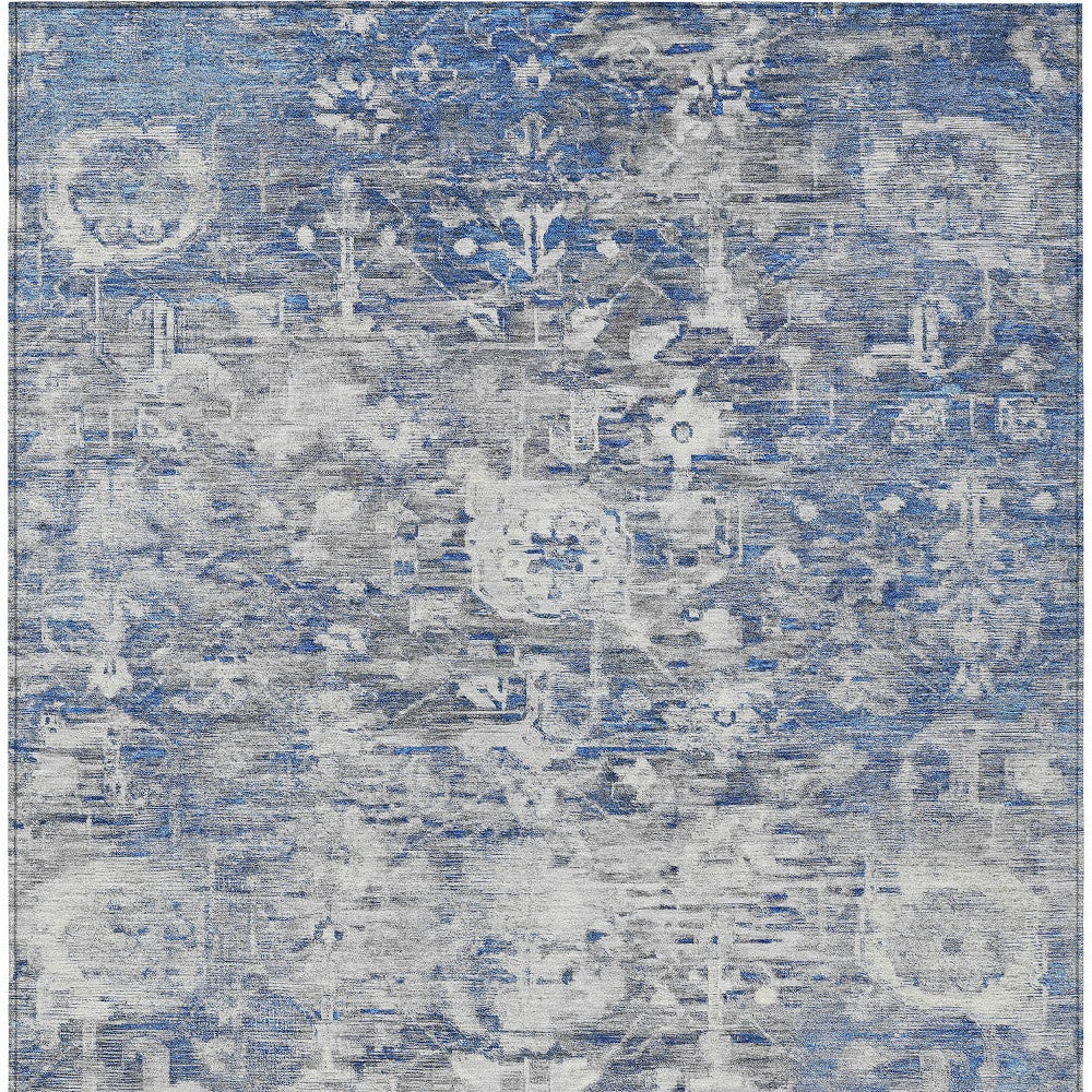8' X 10' Blue And Denim Blue Floral Washable Indoor Outdoor Area Rug-5