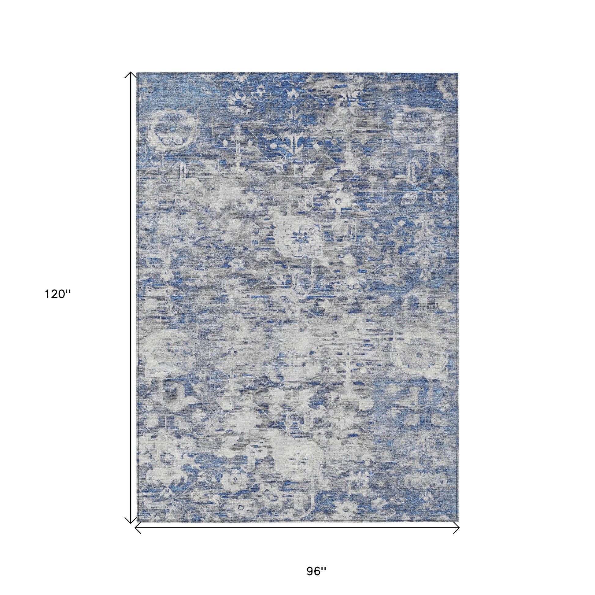 8' X 10' Blue And Denim Blue Floral Washable Indoor Outdoor Area Rug-2