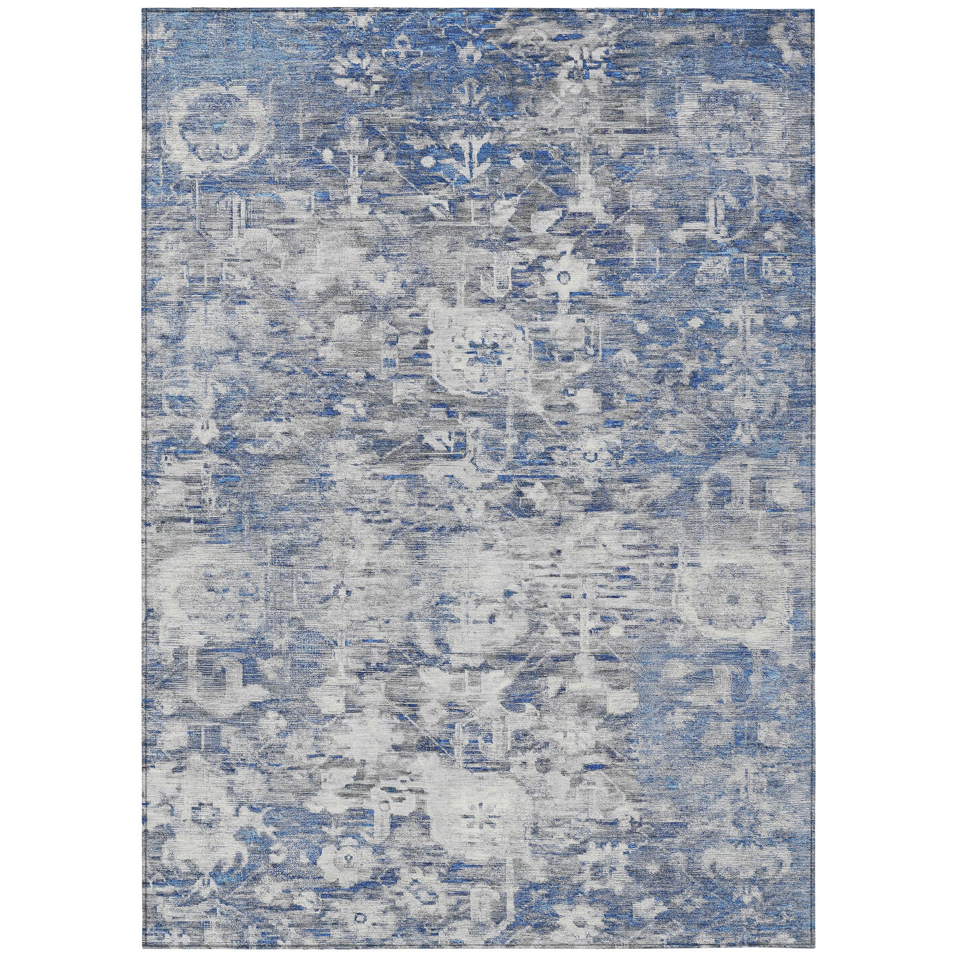 8' X 10' Blue And Denim Blue Floral Washable Indoor Outdoor Area Rug-1