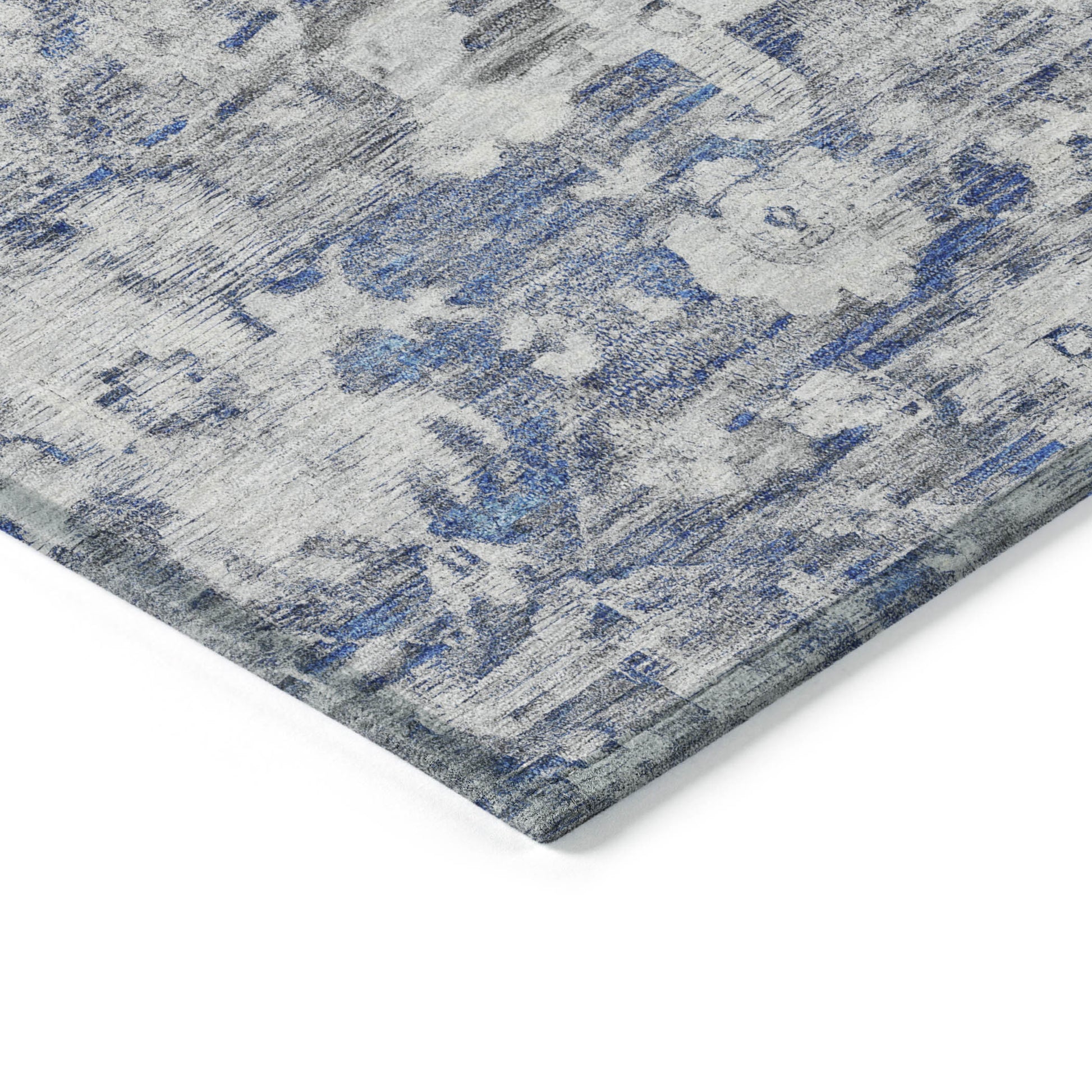 8' X 10' Blue And Denim Blue Floral Washable Indoor Outdoor Area Rug-3