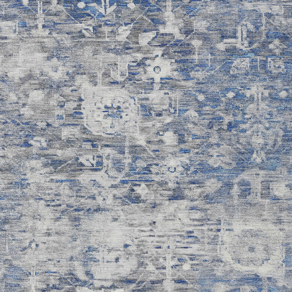 8' X 10' Blue And Denim Blue Floral Washable Indoor Outdoor Area Rug-4