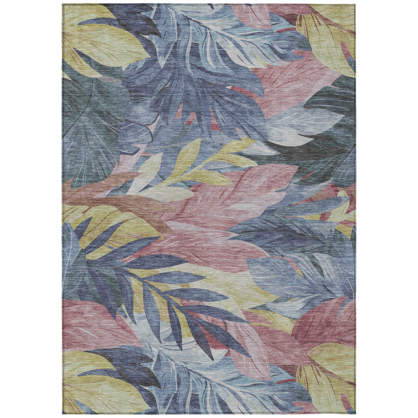 10' X 14' Denim Blue And Blush Floral Washable Indoor Outdoor Area Rug-1
