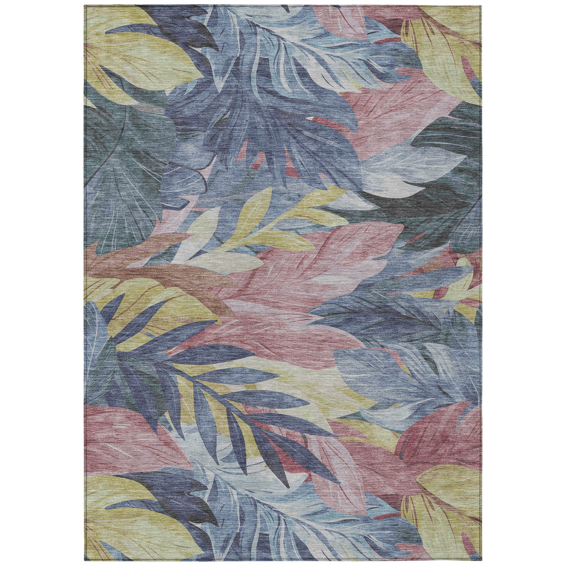 10' X 14' Denim Blue And Blush Floral Washable Indoor Outdoor Area Rug-1