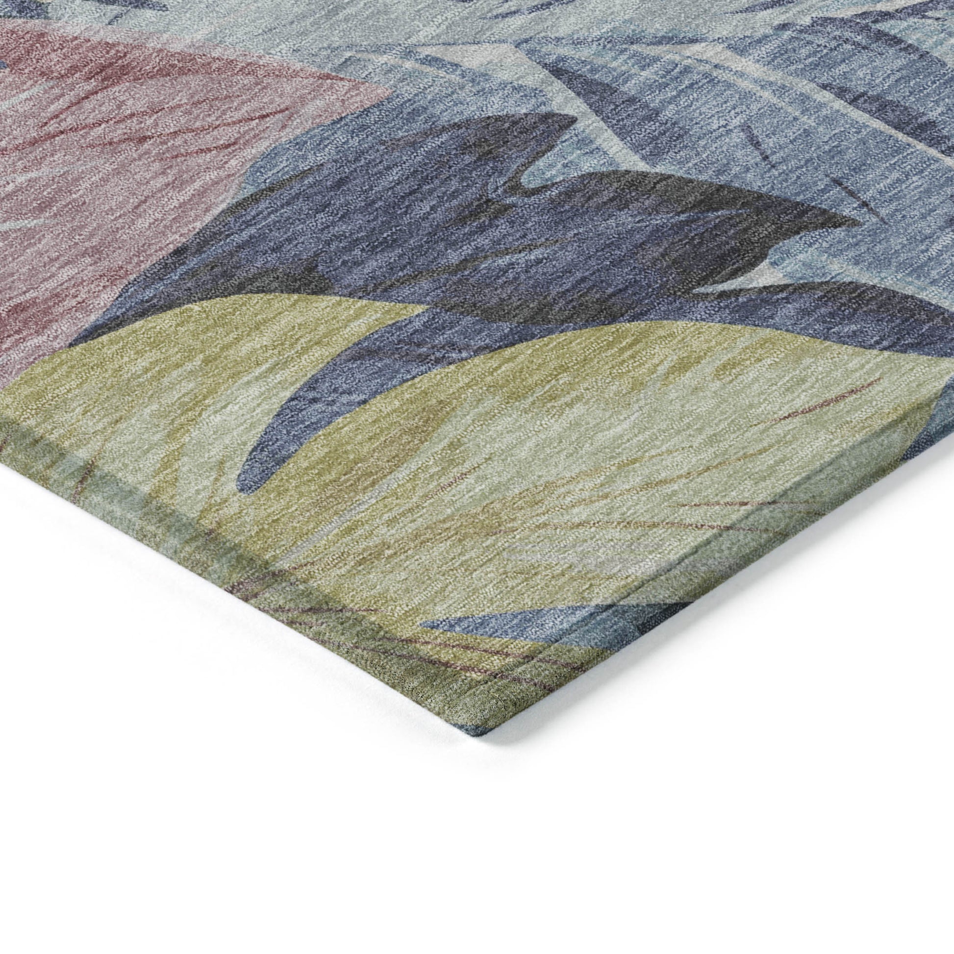 10' X 14' Denim Blue And Blush Floral Washable Indoor Outdoor Area Rug-4