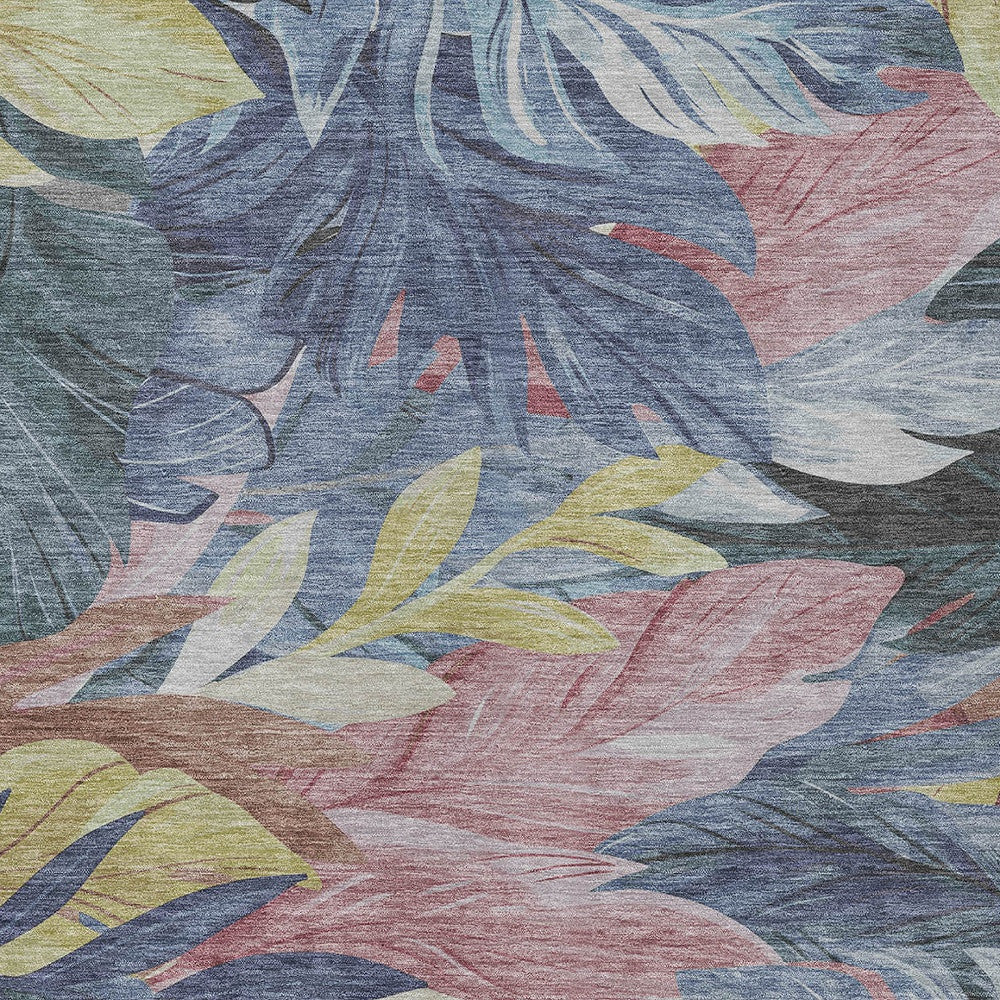 10' X 14' Denim Blue And Blush Floral Washable Indoor Outdoor Area Rug-6