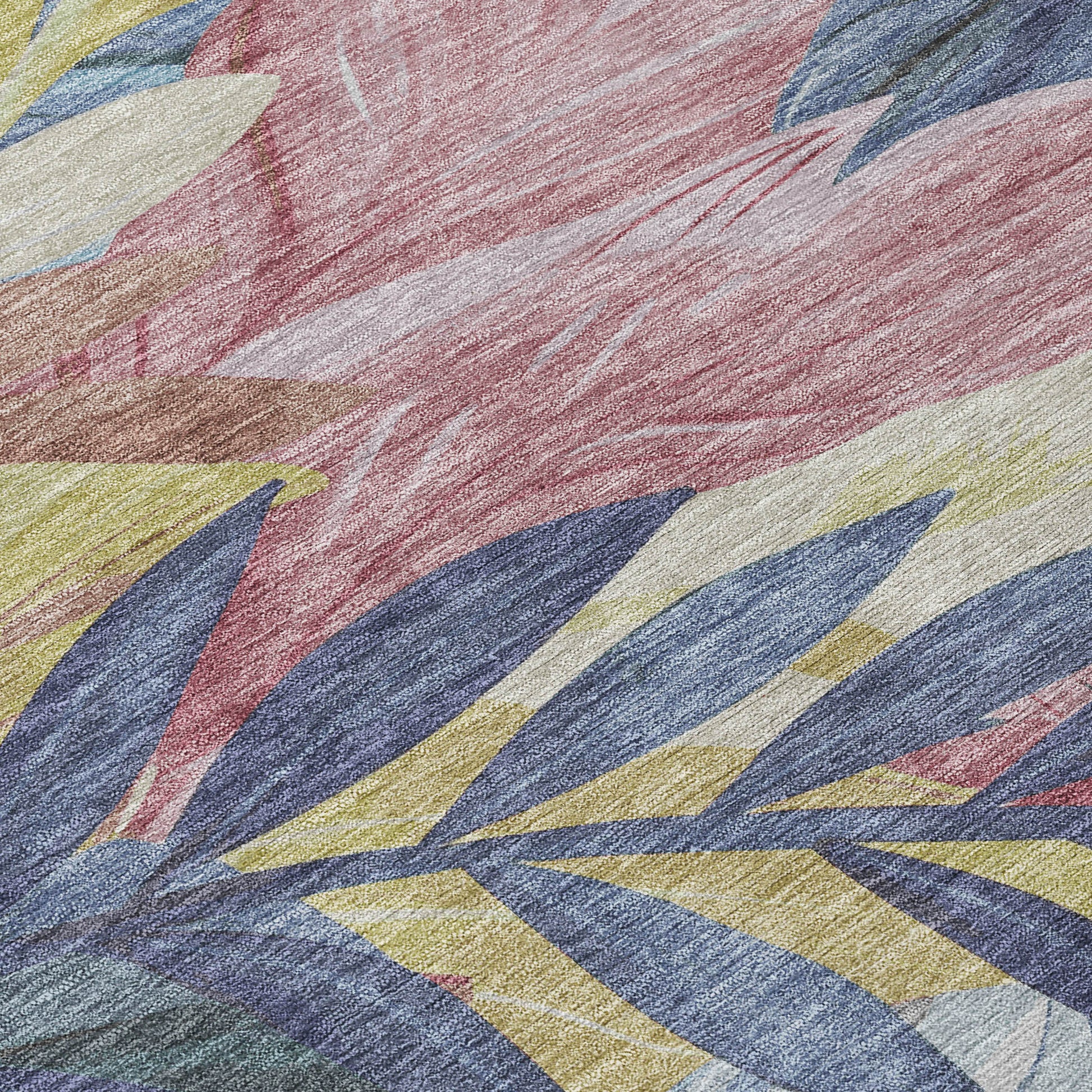 10' X 14' Denim Blue And Blush Floral Washable Indoor Outdoor Area Rug-5