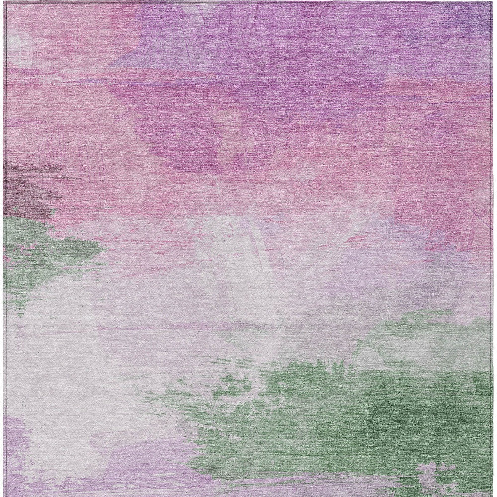 8' X 10' Lilac Lavender And Green Abstract Washable Indoor Outdoor Area Rug-6