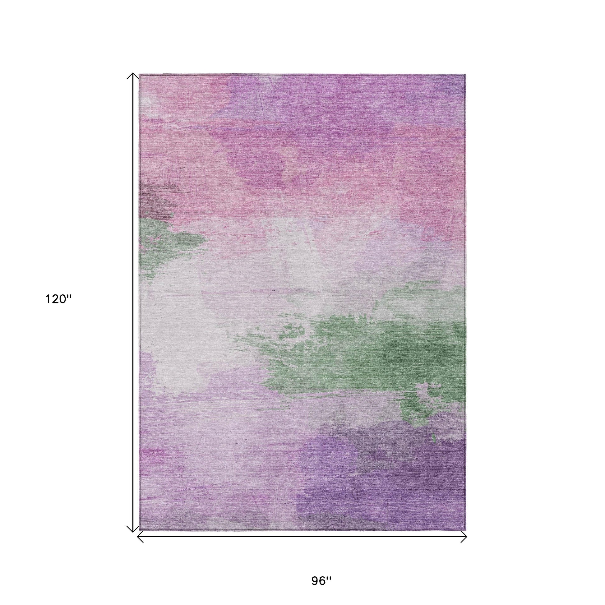 8' X 10' Lilac Lavender And Green Abstract Washable Indoor Outdoor Area Rug-2