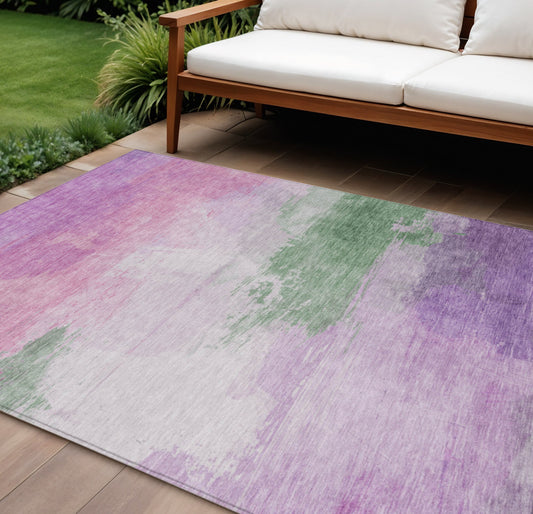 8' X 10' Lilac Lavender And Green Abstract Washable Indoor Outdoor Area Rug-0