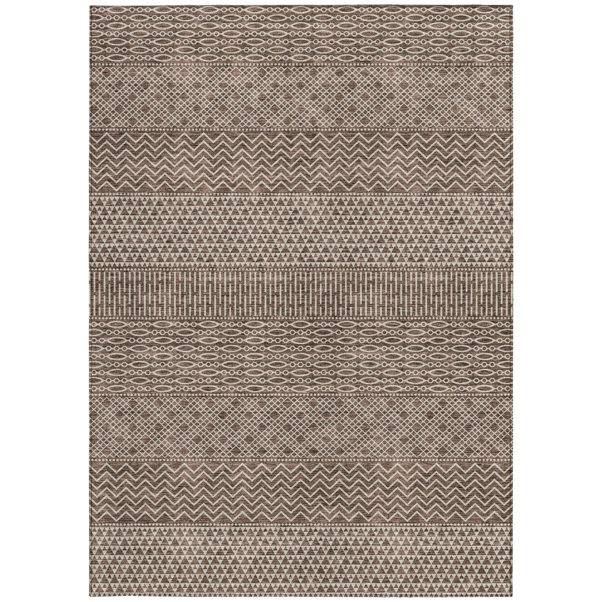 3' X 5' Brown And Ivory Chevron Washable Indoor Outdoor Area Rug-5