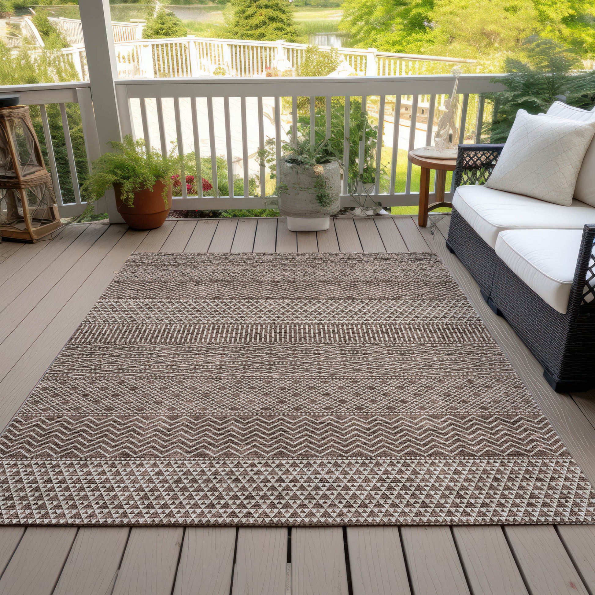 3' X 5' Brown And Ivory Chevron Washable Indoor Outdoor Area Rug-6