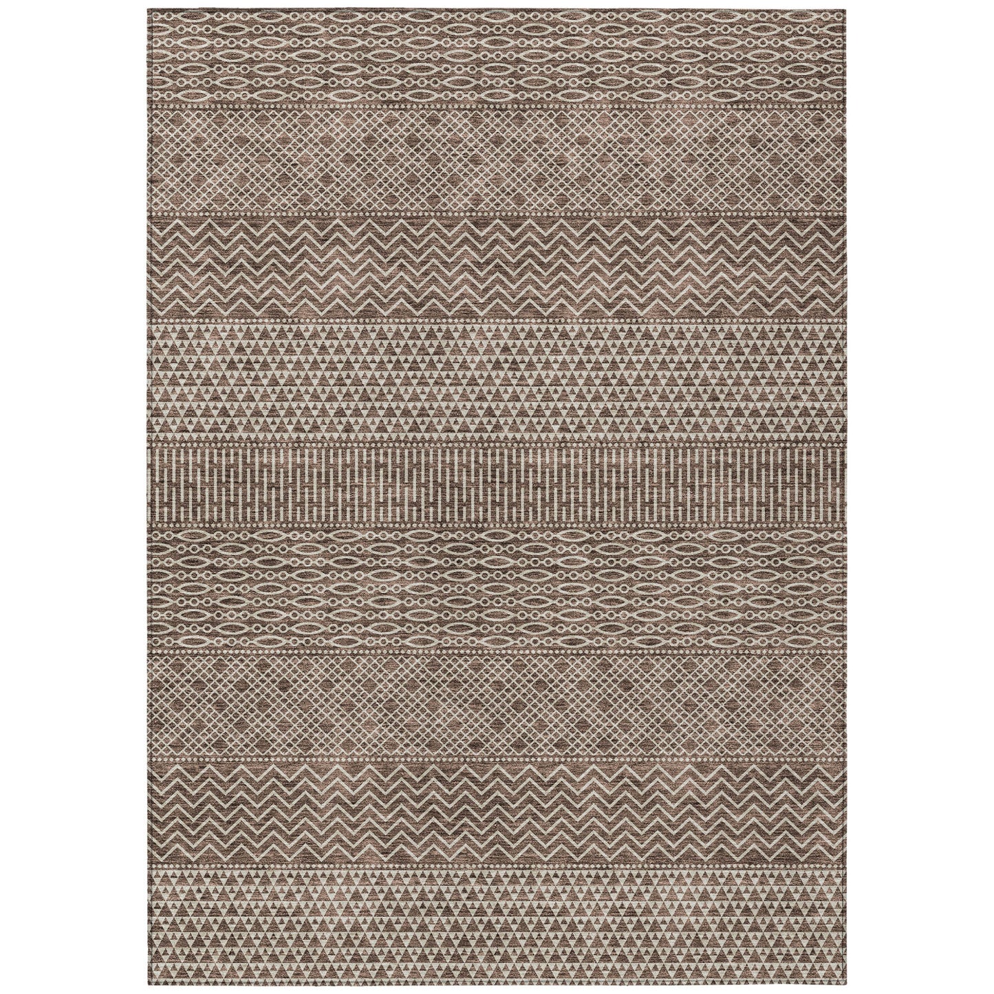 3' X 5' Brown And Ivory Chevron Washable Indoor Outdoor Area Rug-1