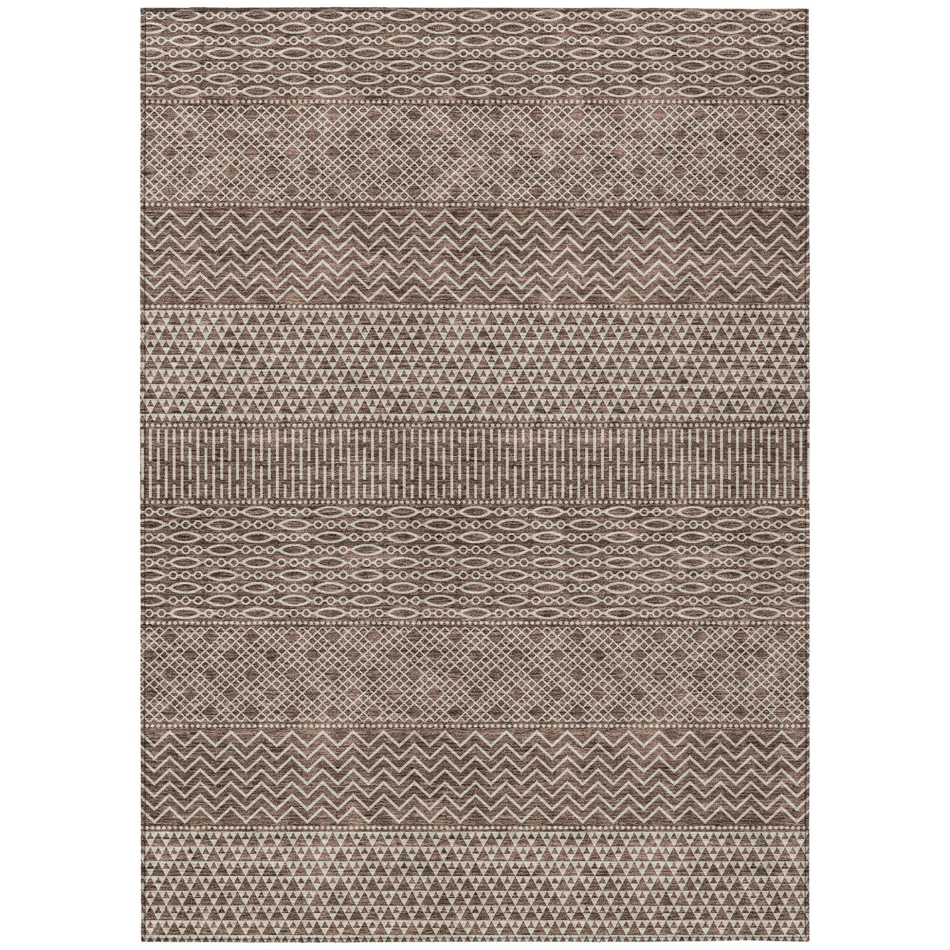 3' X 5' Brown And Ivory Chevron Washable Indoor Outdoor Area Rug-1