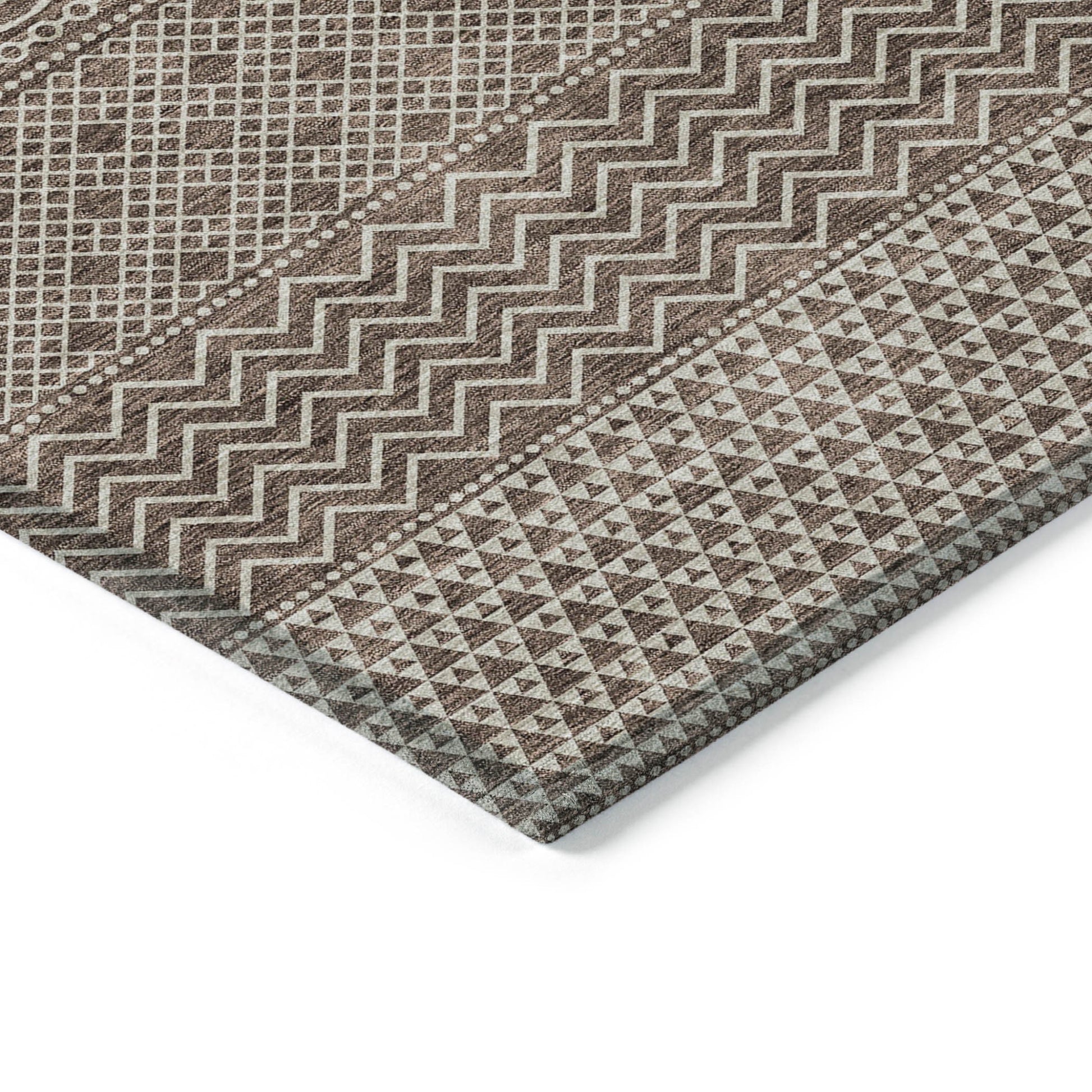 3' X 5' Brown And Ivory Chevron Washable Indoor Outdoor Area Rug-3
