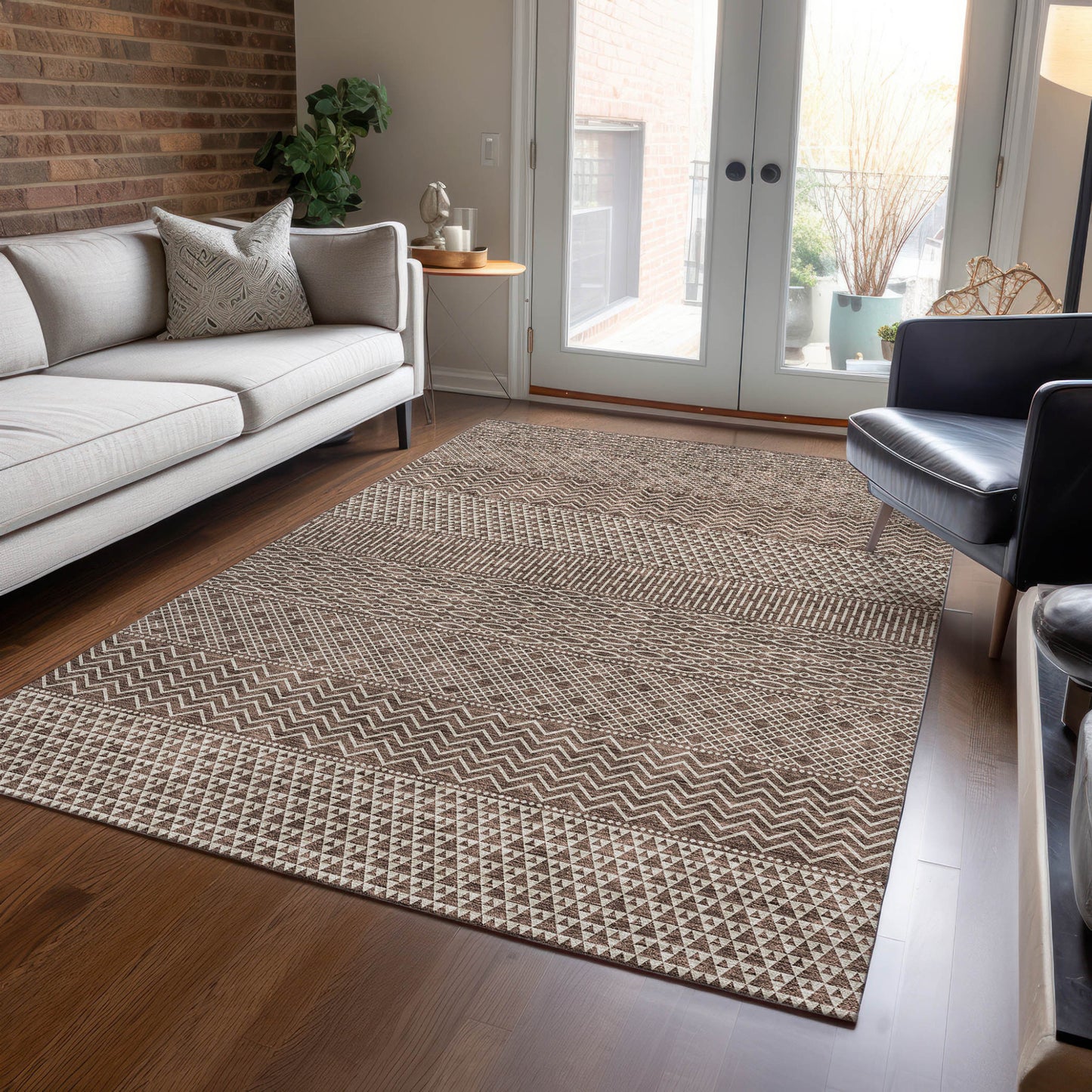 3' X 5' Brown And Ivory Chevron Washable Indoor Outdoor Area Rug-7
