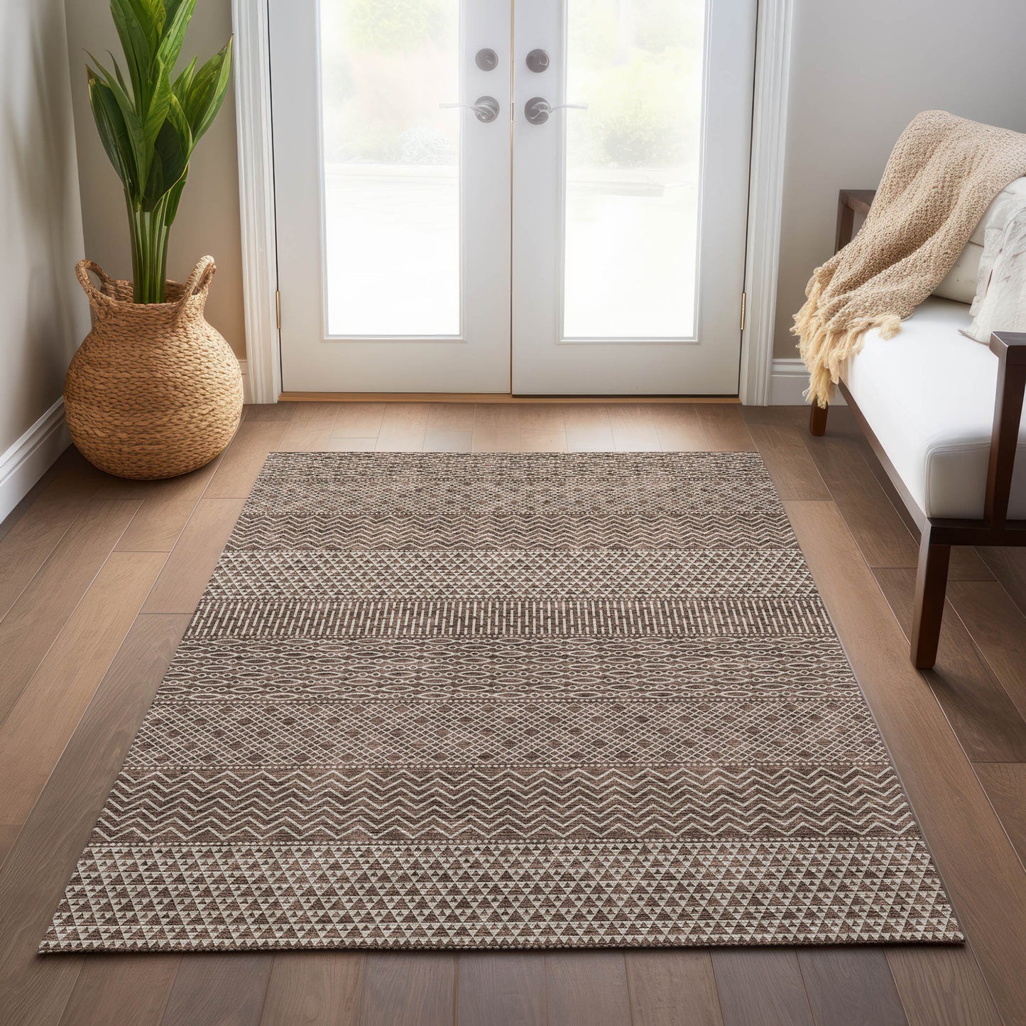 3' X 5' Brown And Ivory Chevron Washable Indoor Outdoor Area Rug-8