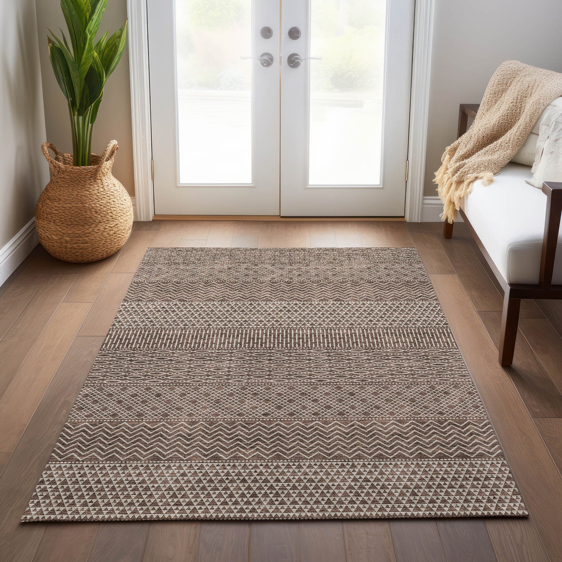 3' X 5' Brown And Ivory Chevron Washable Indoor Outdoor Area Rug-8
