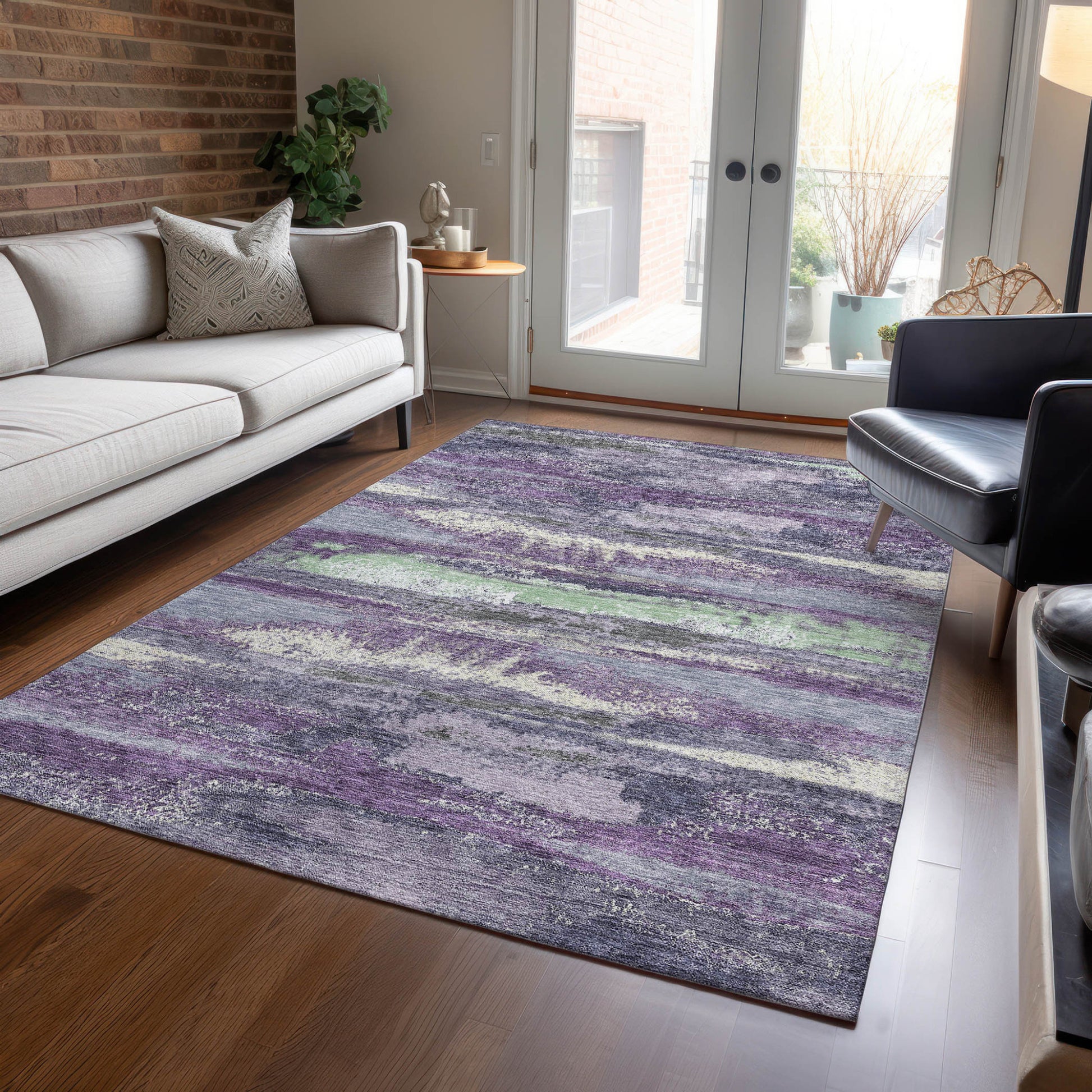 3' X 5' Purple And Lavender Abstract Washable Indoor Outdoor Area Rug-7