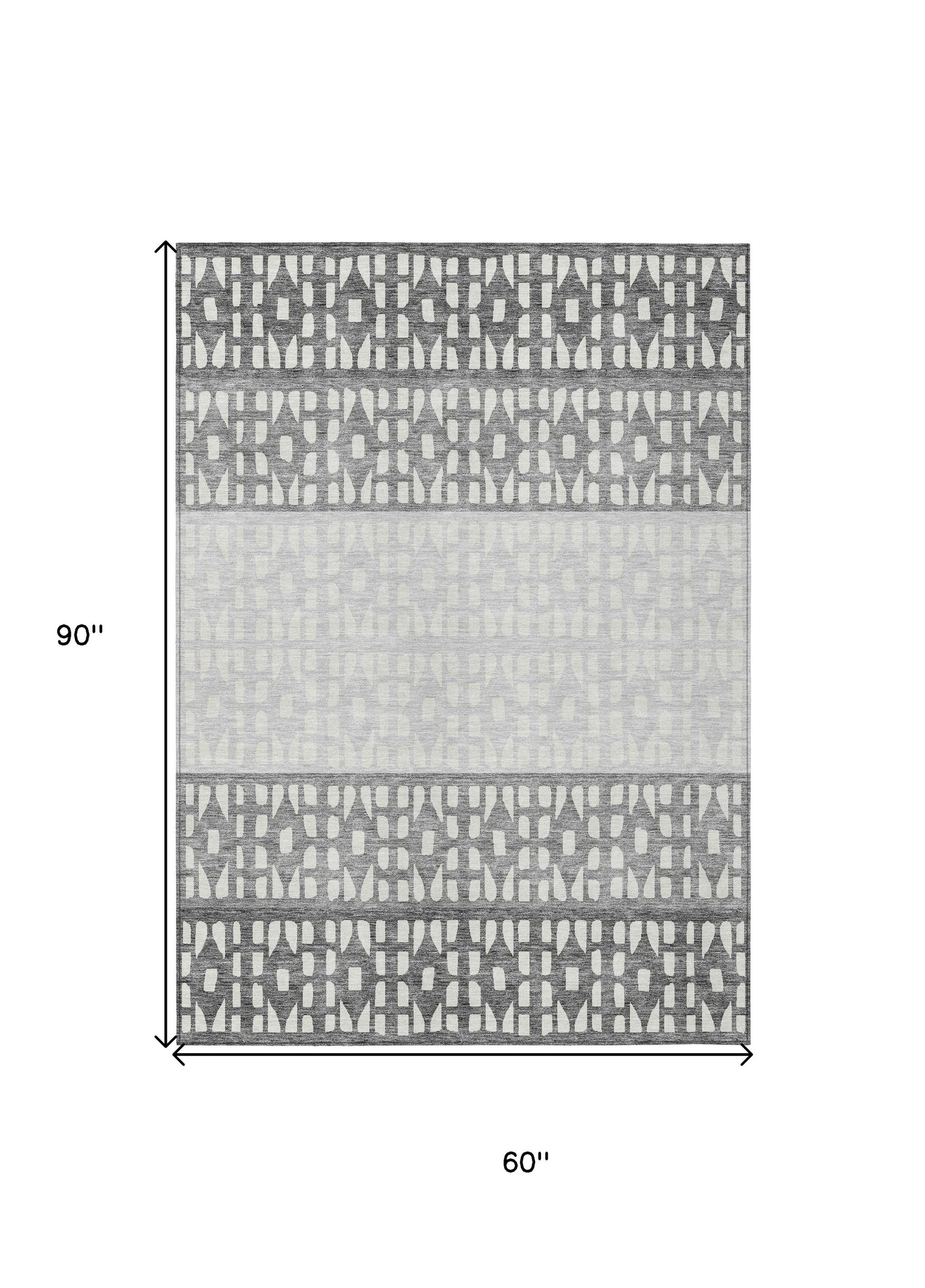 5' X 8' Gray Silver And Charcoal Geometric Washable Indoor Outdoor Area Rug-2