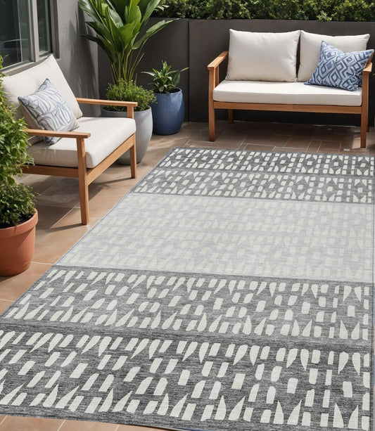 5' X 8' Gray Silver And Charcoal Geometric Washable Indoor Outdoor Area Rug-0
