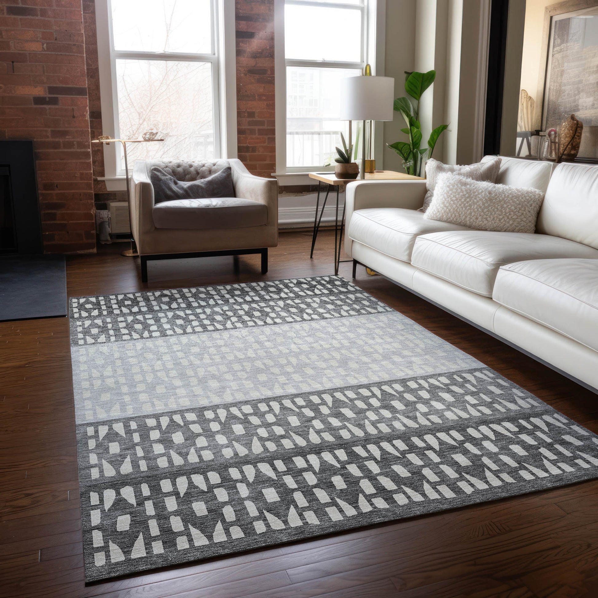5' X 8' Gray Silver And Charcoal Geometric Washable Indoor Outdoor Area Rug-8